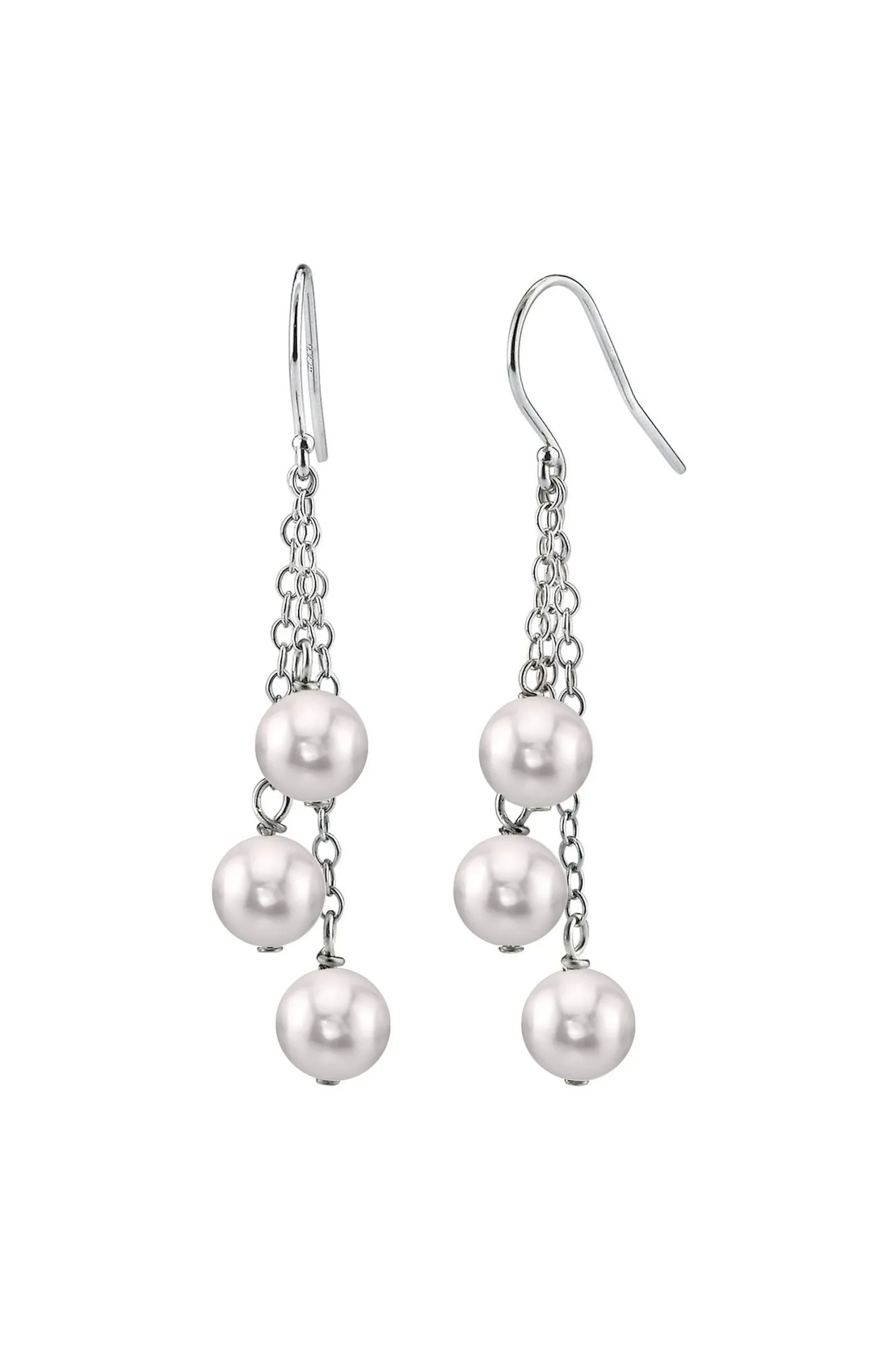 14K Gold White Akoya Pearl Dangle Cluster Earrings