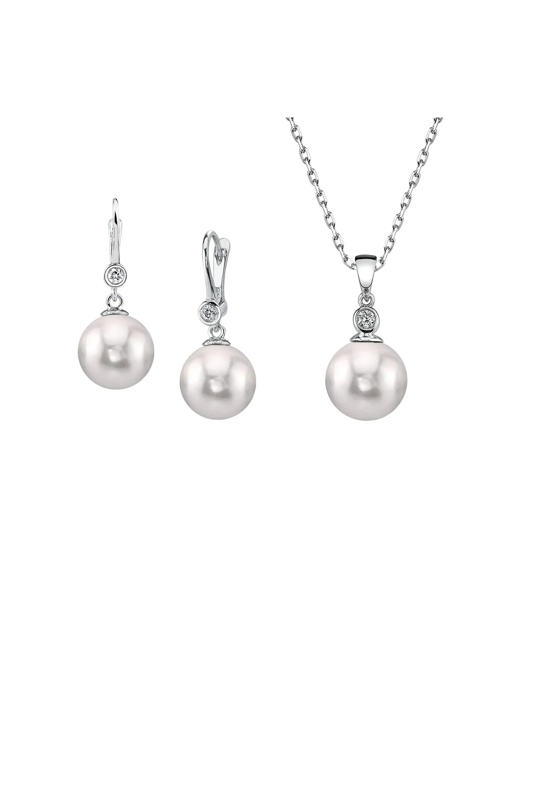 14K White Akoya Cultured PearlDiamond Set