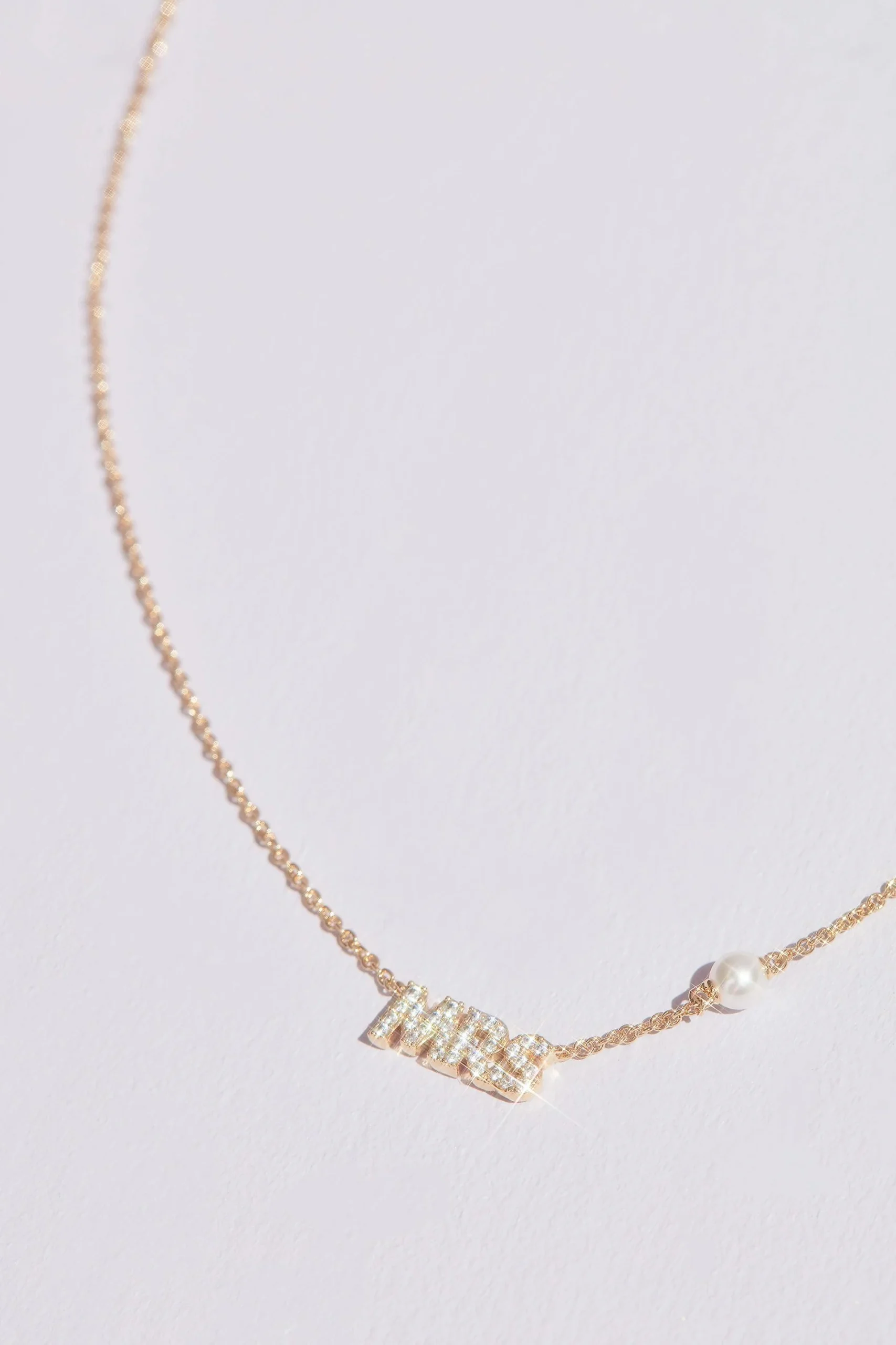 18K Gold Plated MRS Necklace with Pearl Detail