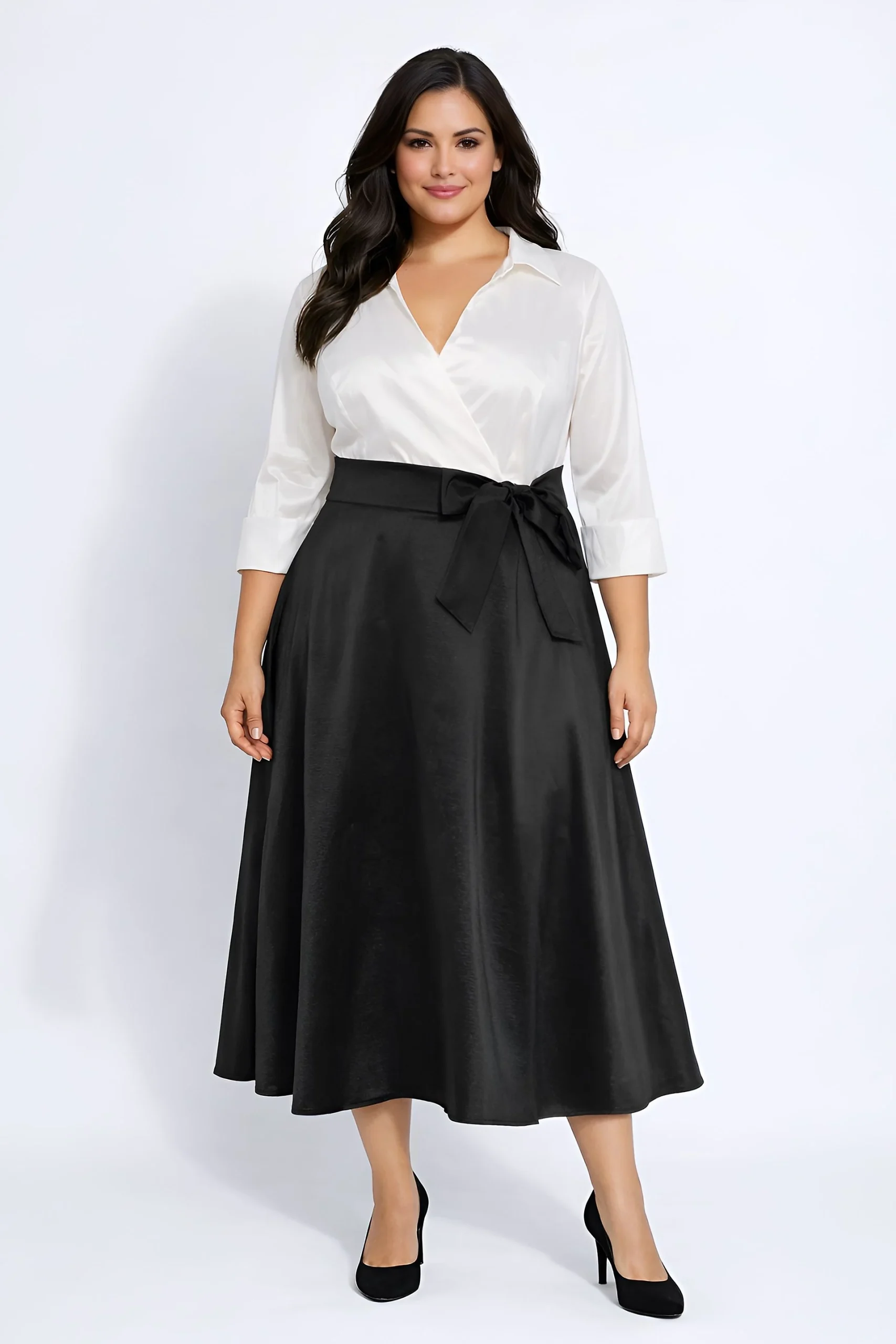 2 Color Tone Combo Shirt Dress