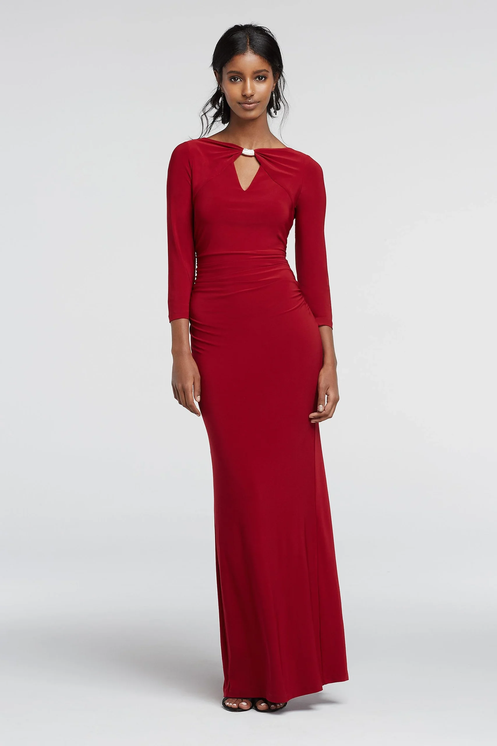 3/4 Sleeve Fitted Jersey Dress with Keyhole Detail