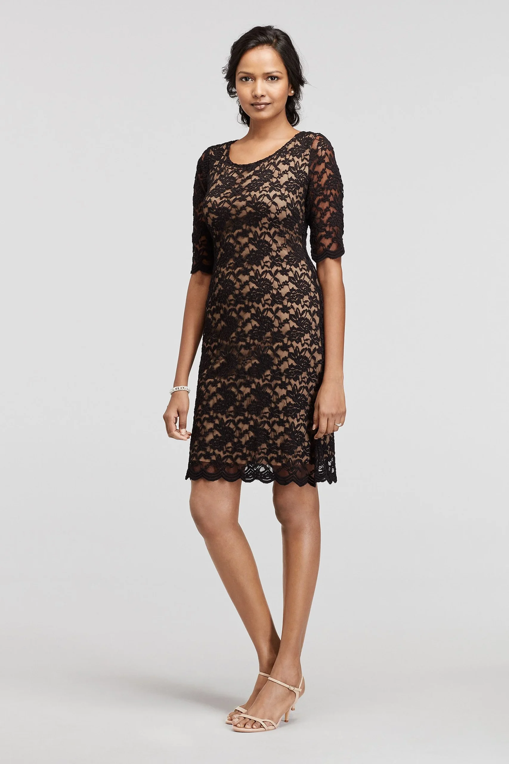3/4 Sleeve Illusion Lace Sheath Dress