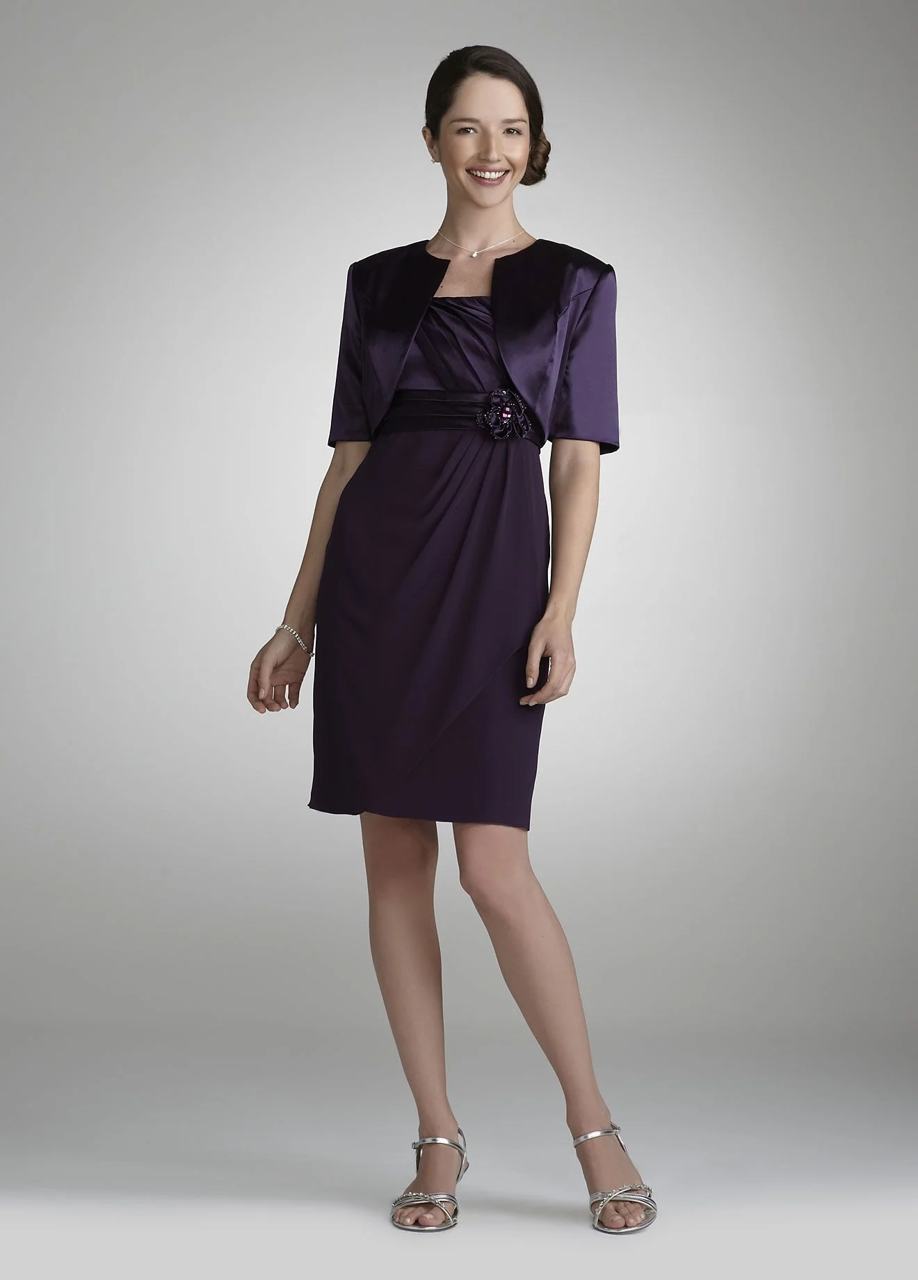 3/4 Sleeve Jacket Dress with Flower Detail