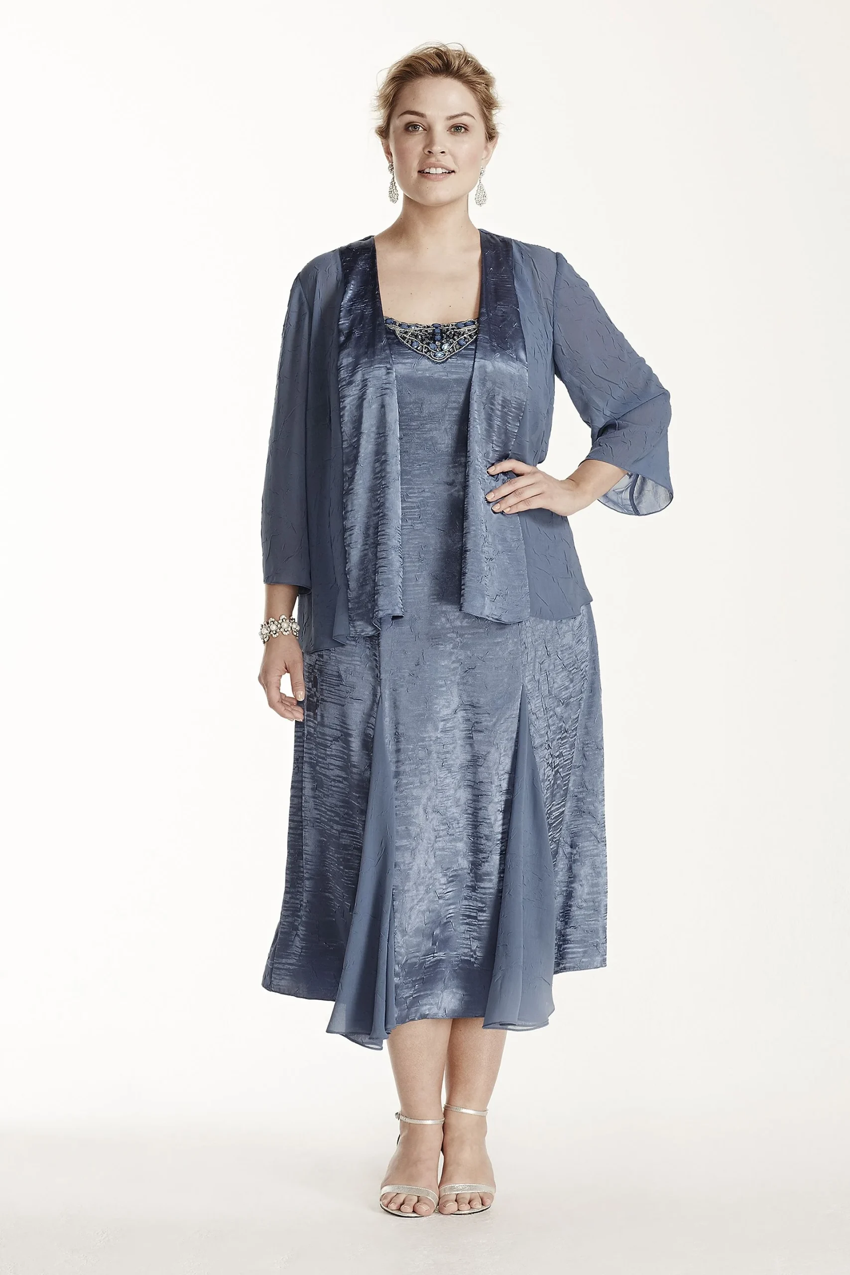 3/4 Sleeve Jacket Dress with Godets