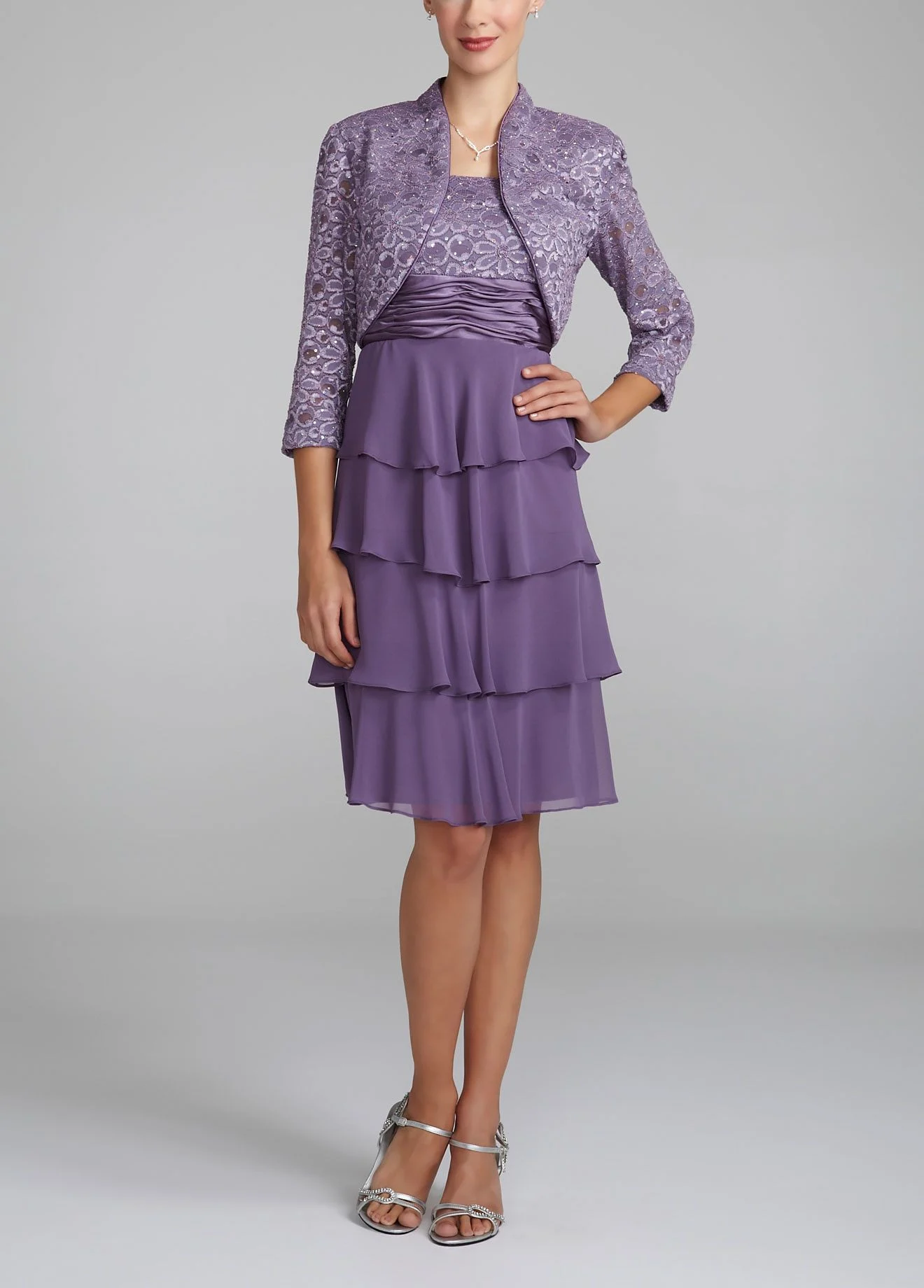 3/4 Sleeve Jacket Dress with Tiered Skirt