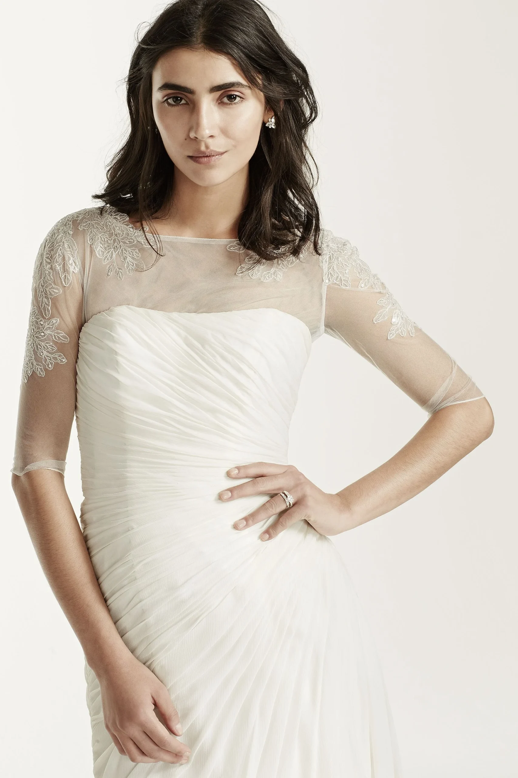 3/4 Sleeve Tulle Topper with Lace Appliques