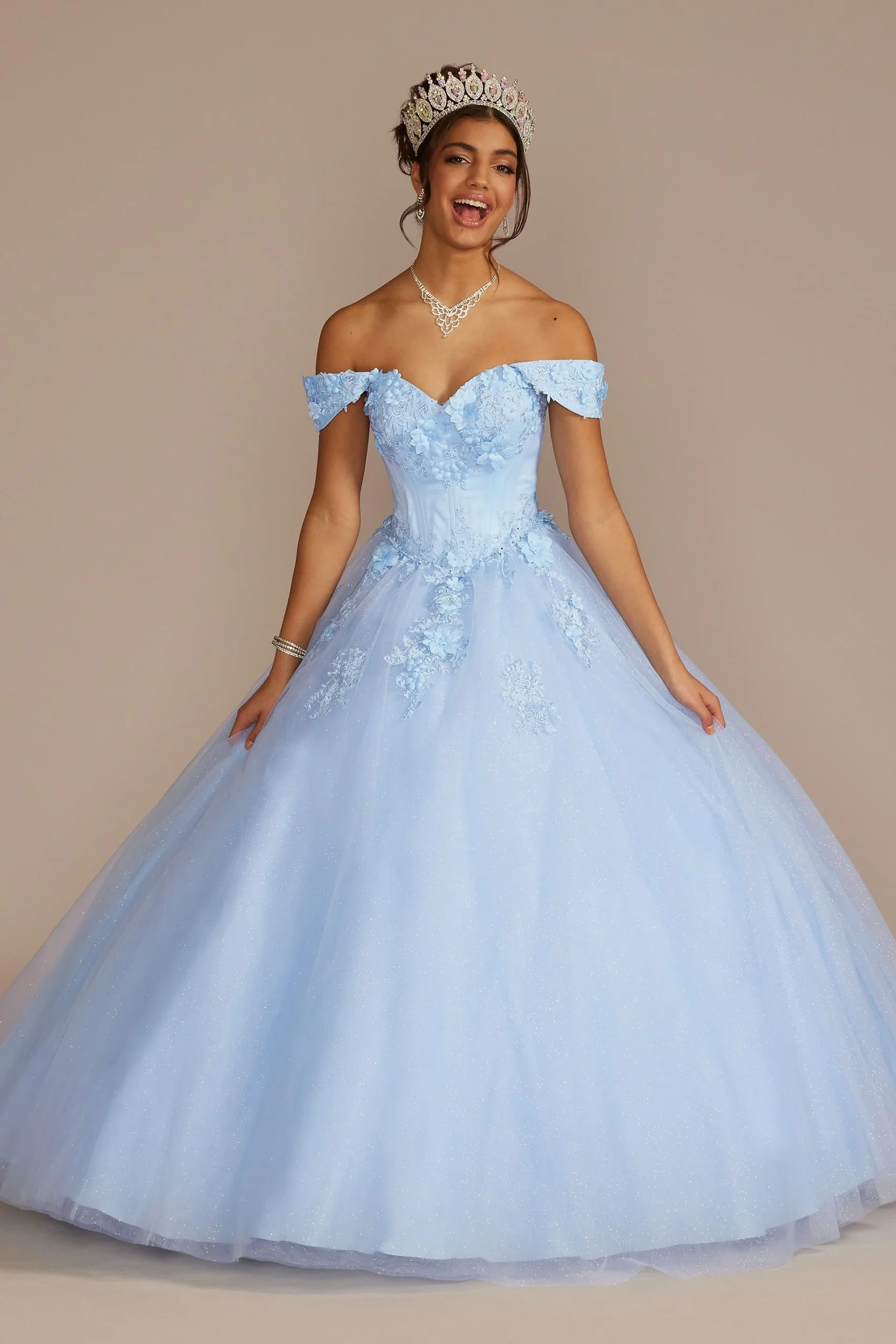 3-Piece Floral Glitter Corset Quince Ball Gown
