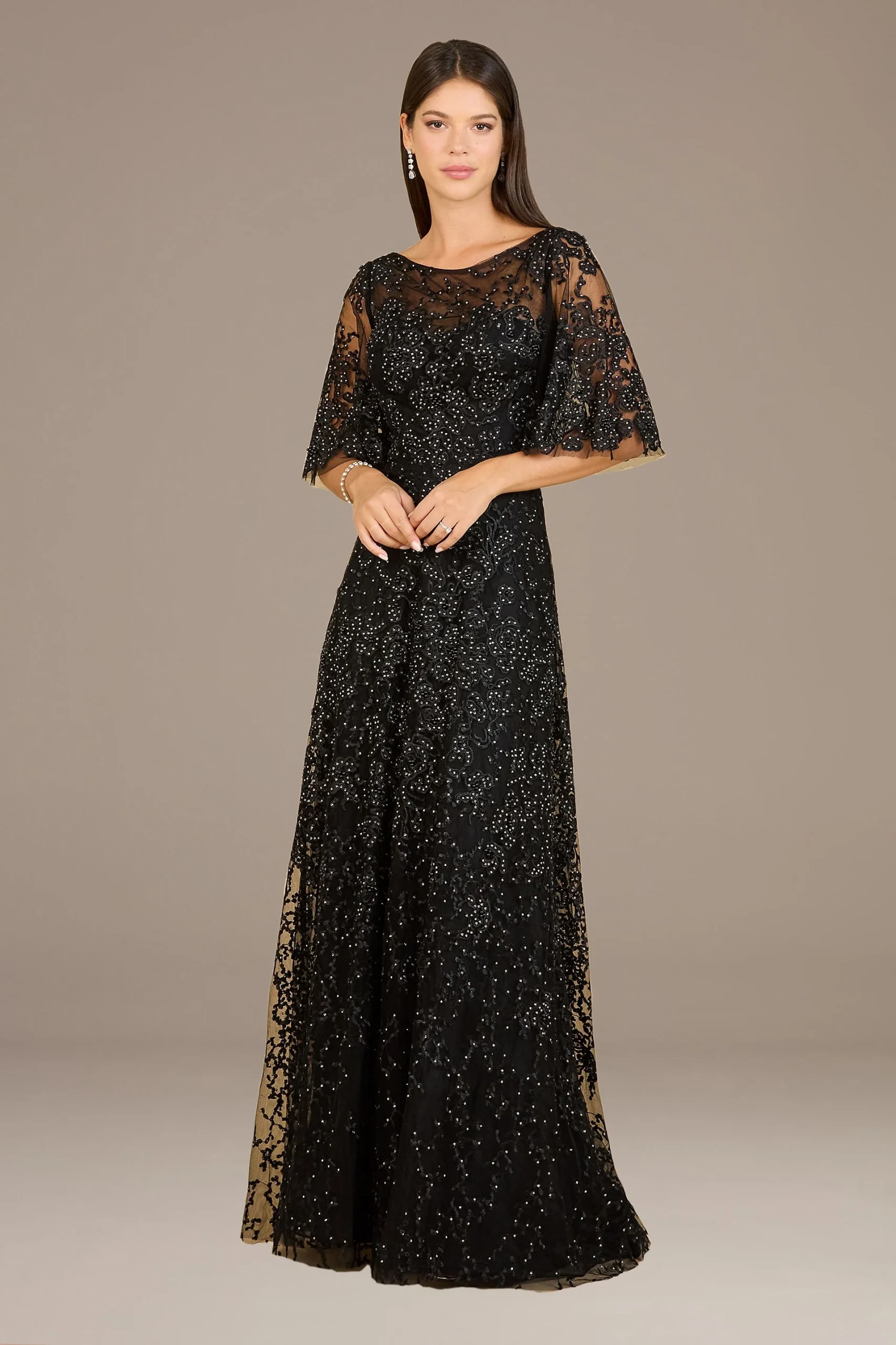 Lara Embroidered Cape Sleeve Dress