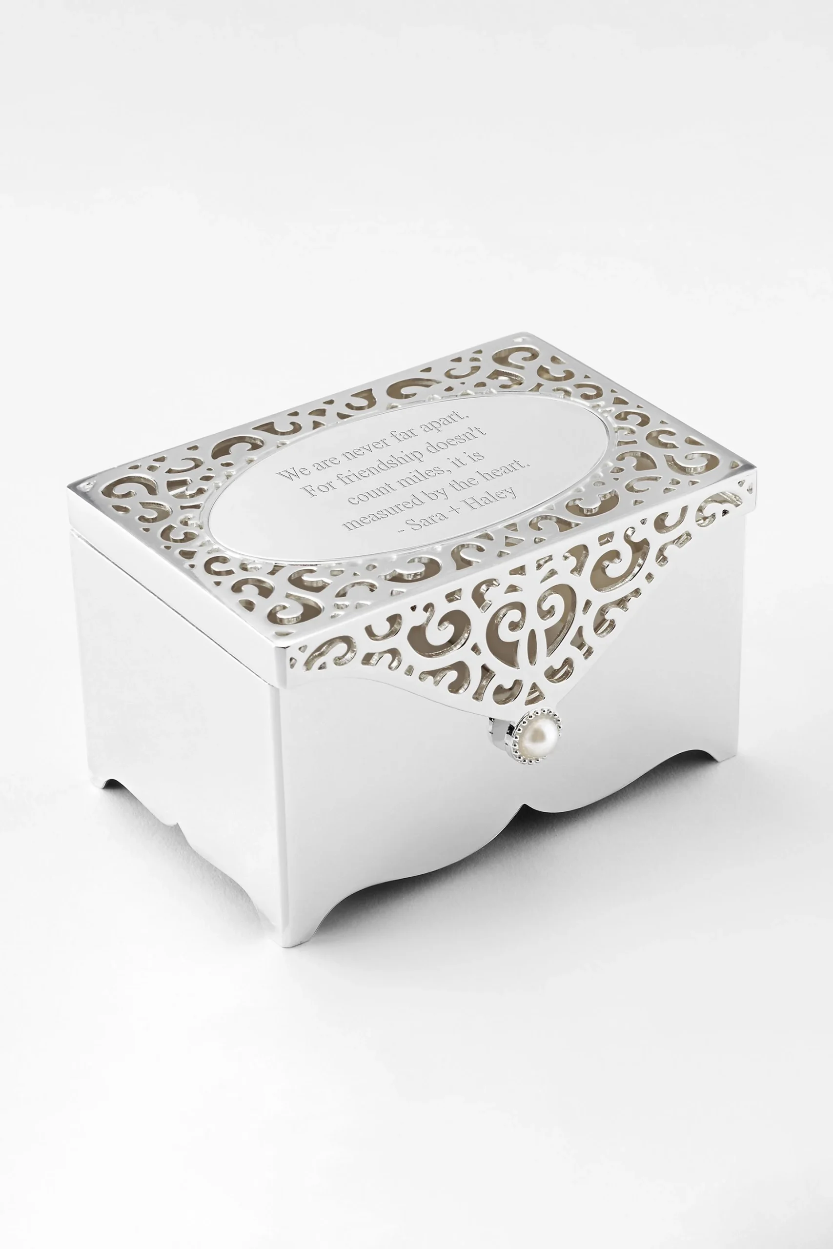 Engraved Silver Scroll Rectangle Keepsake Box