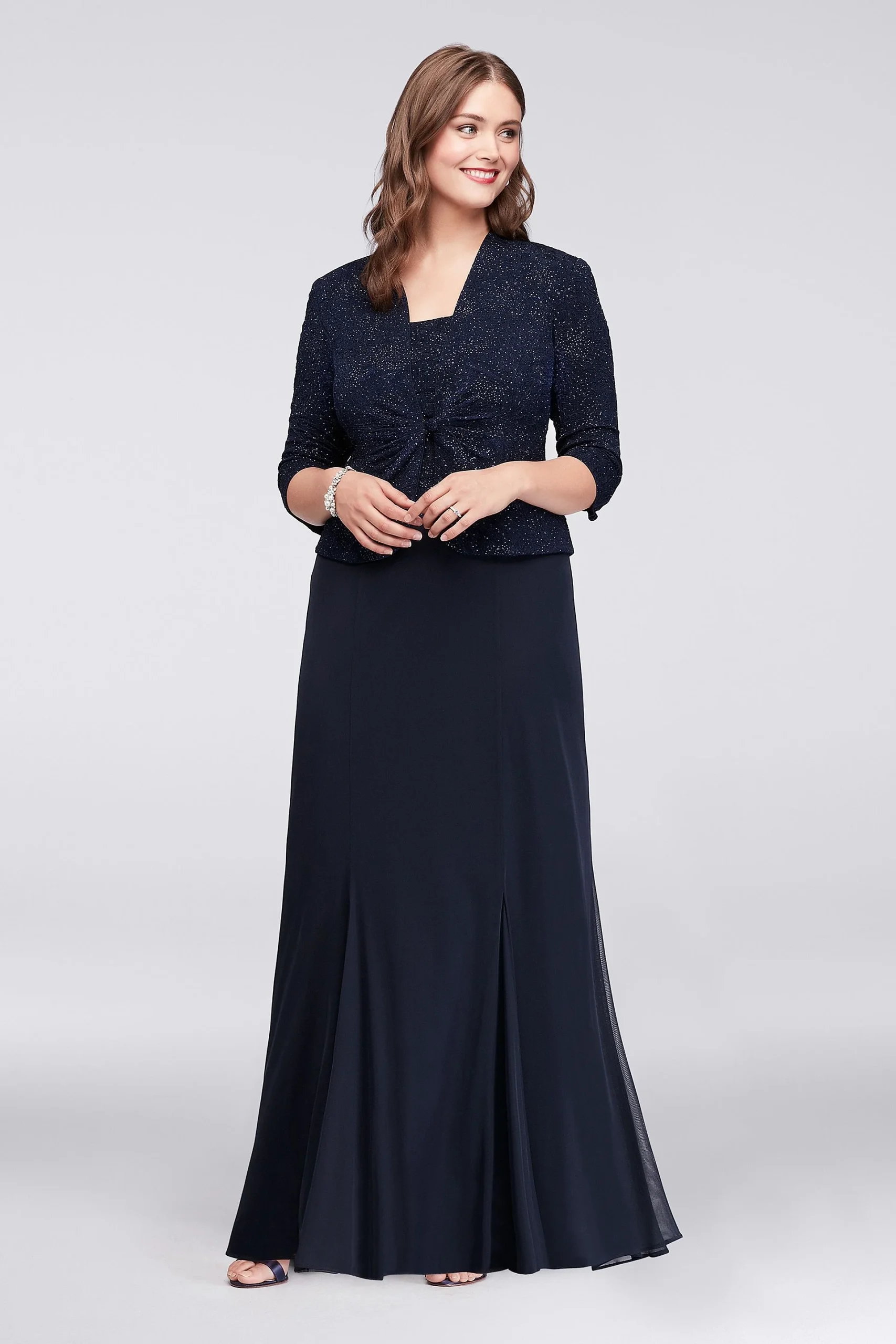Long 34 Sleeve Jacquard Jacket Dress