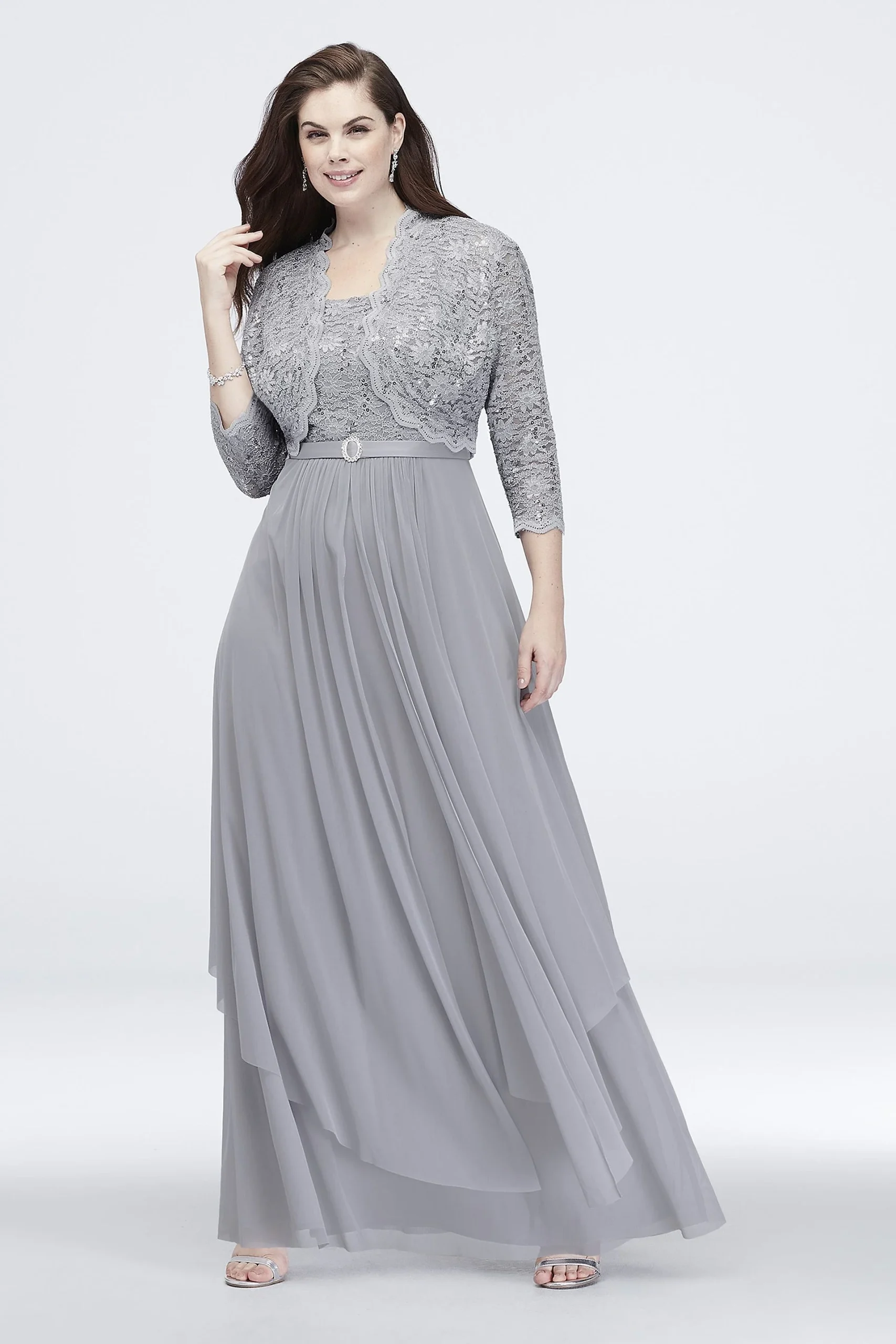 Sequin Lace and Mesh Jacket Dress with Overskirt
