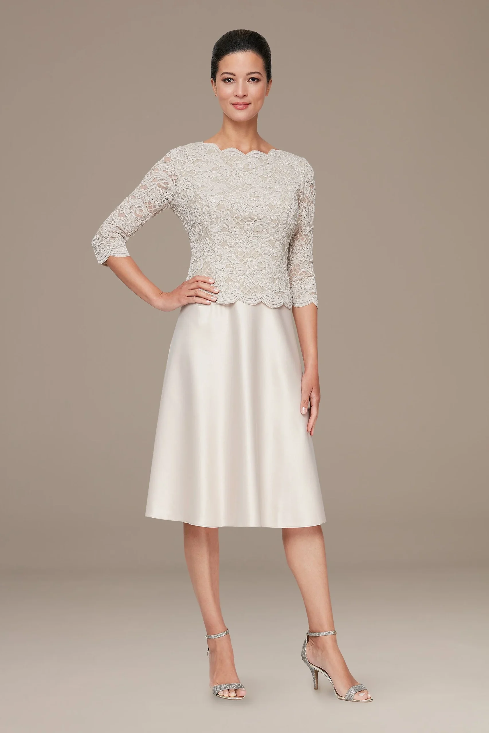 Lace and Satin Mock Two-Piece Short Dress