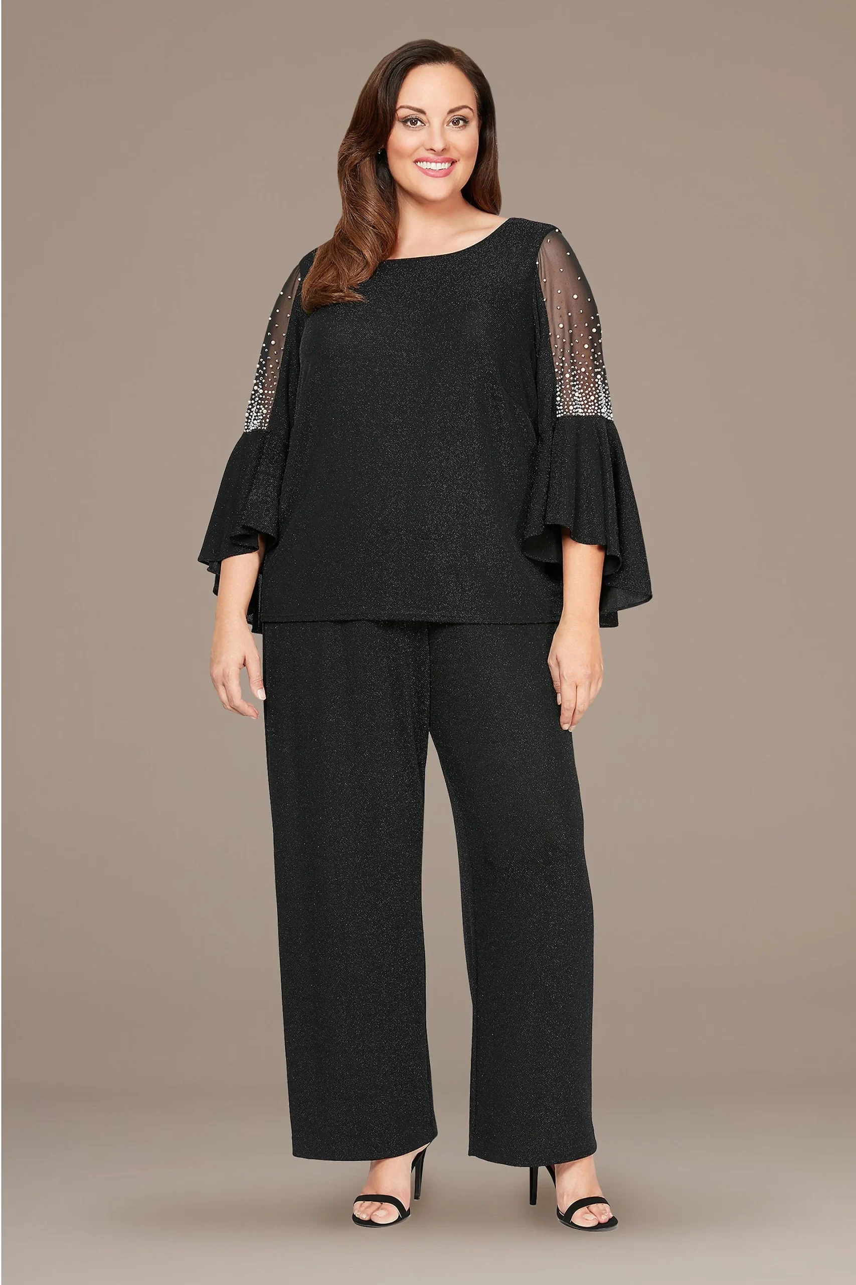 Metallic Plus Blouse with Beaded Illusion Sleeves