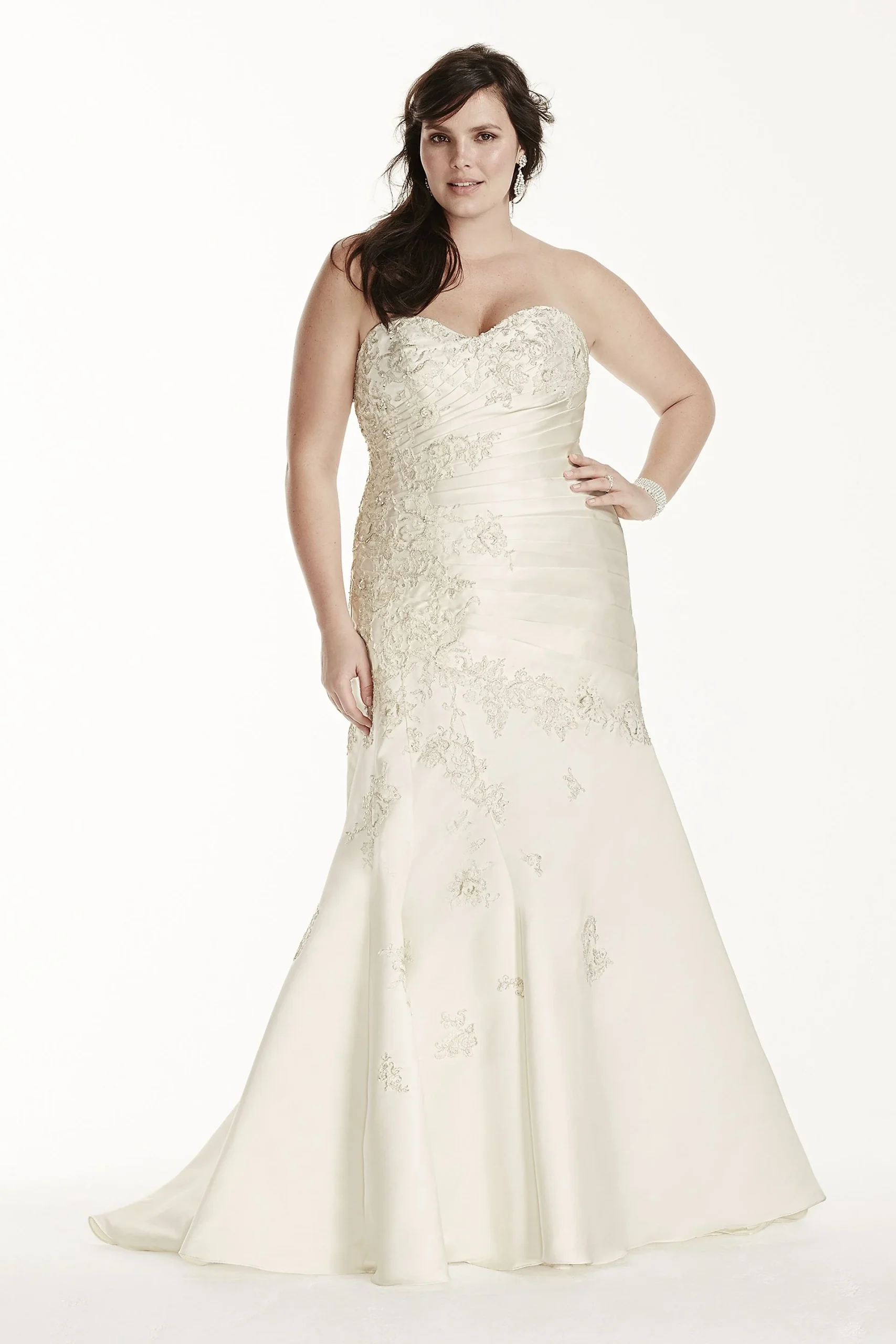 Satin Plus Size Wedding Dress with Lace Applique