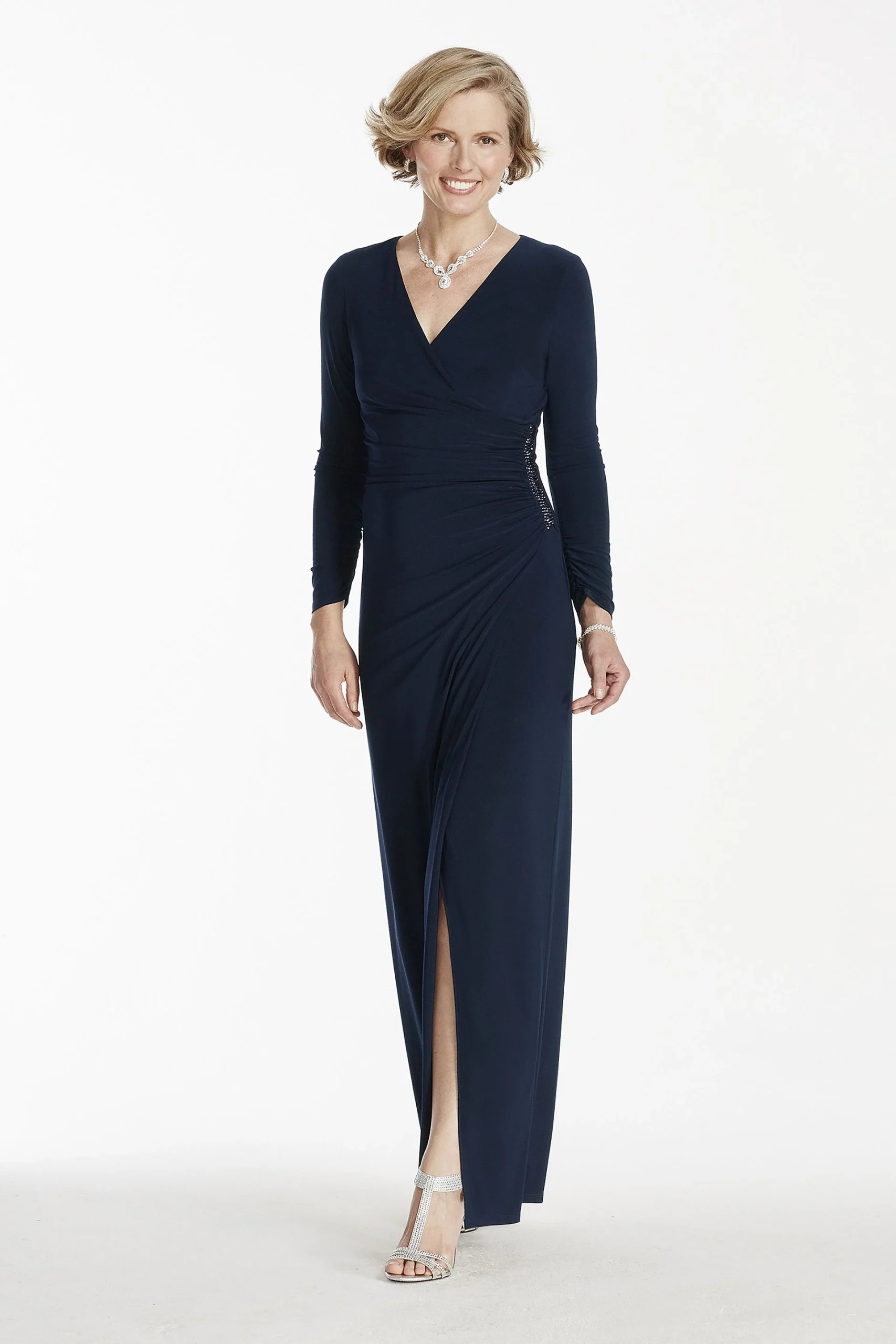 Long Sleeve Jersey Dress with Beaded Hip Detail