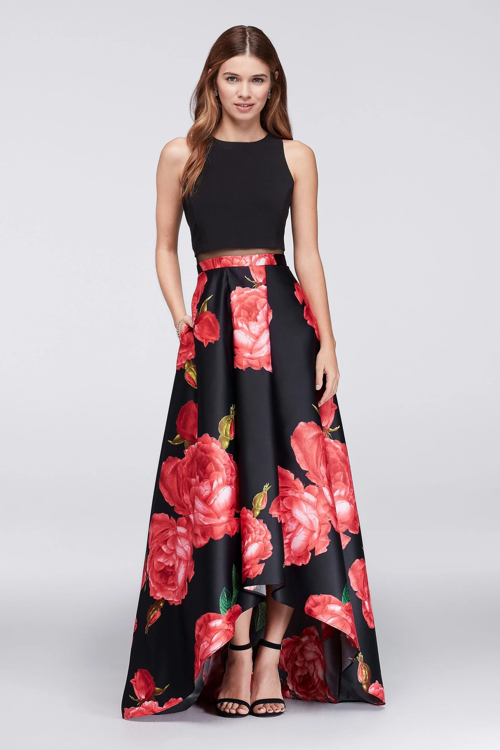 High-Low Ball Gown with Illusion Waistline
