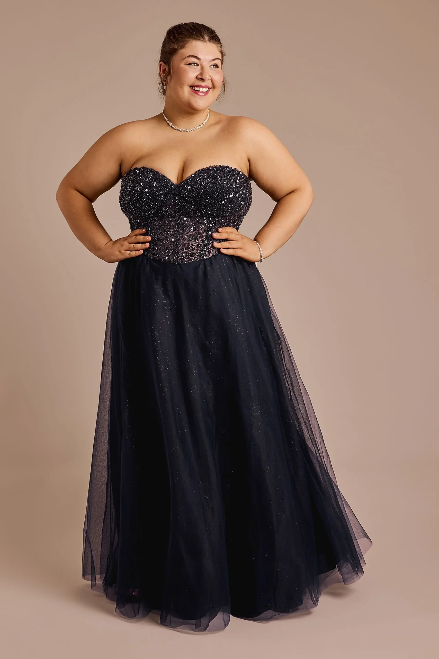 Floral Encrusted Bodice Strapless Ball Gown