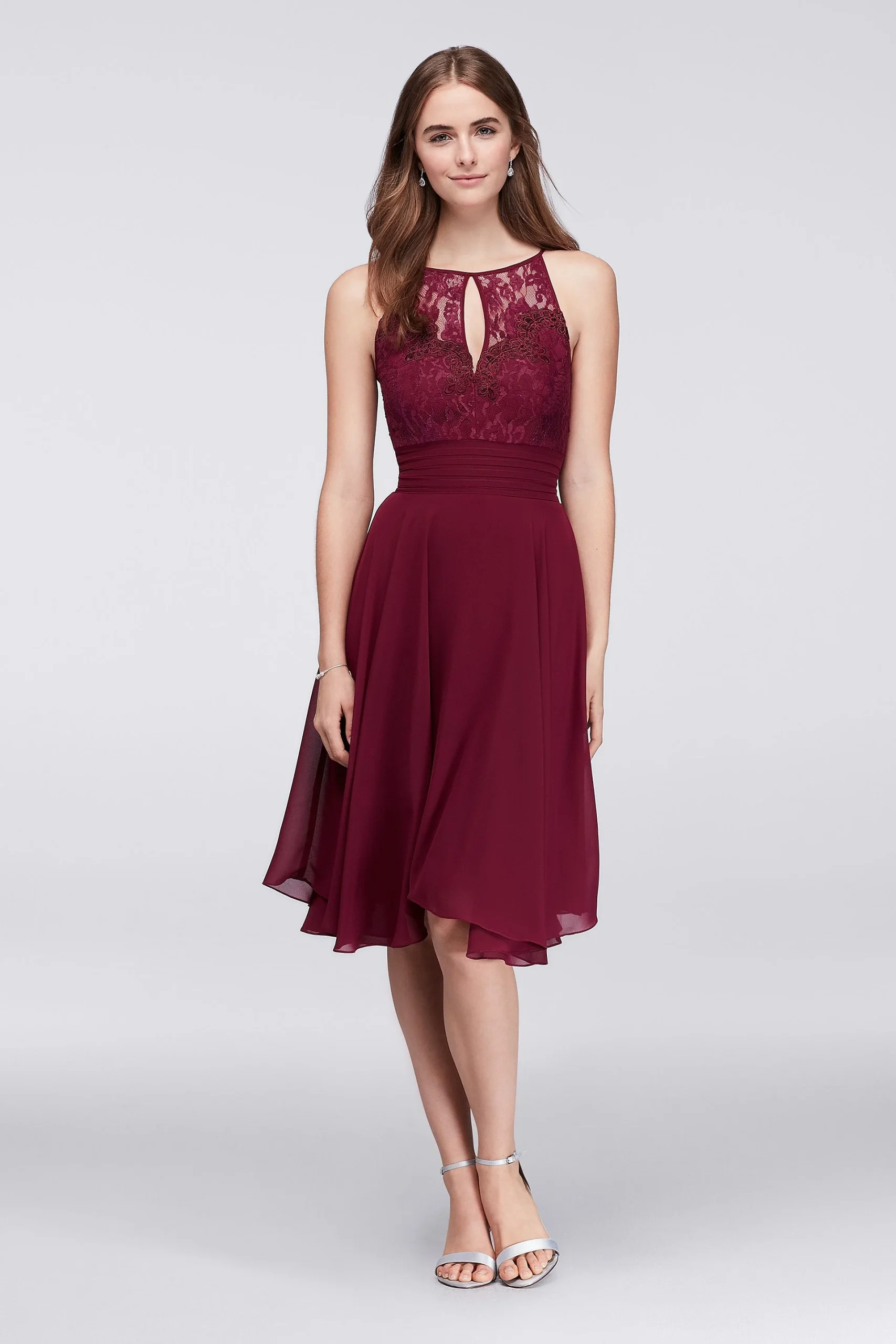 Lace Appliqued Illusion Short Bridesmaid Dress