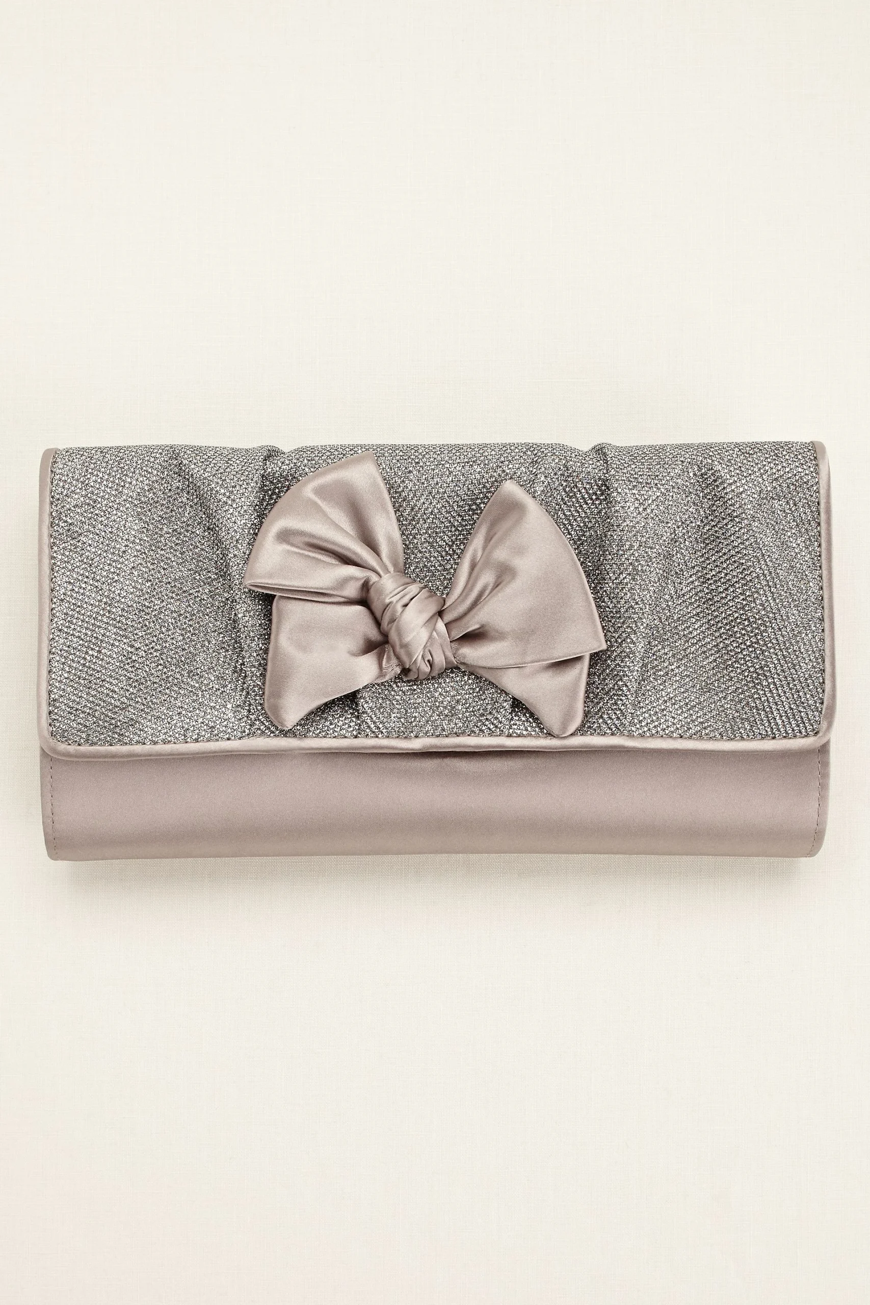 Fold Over Glitter Bow Clutch by Menbur