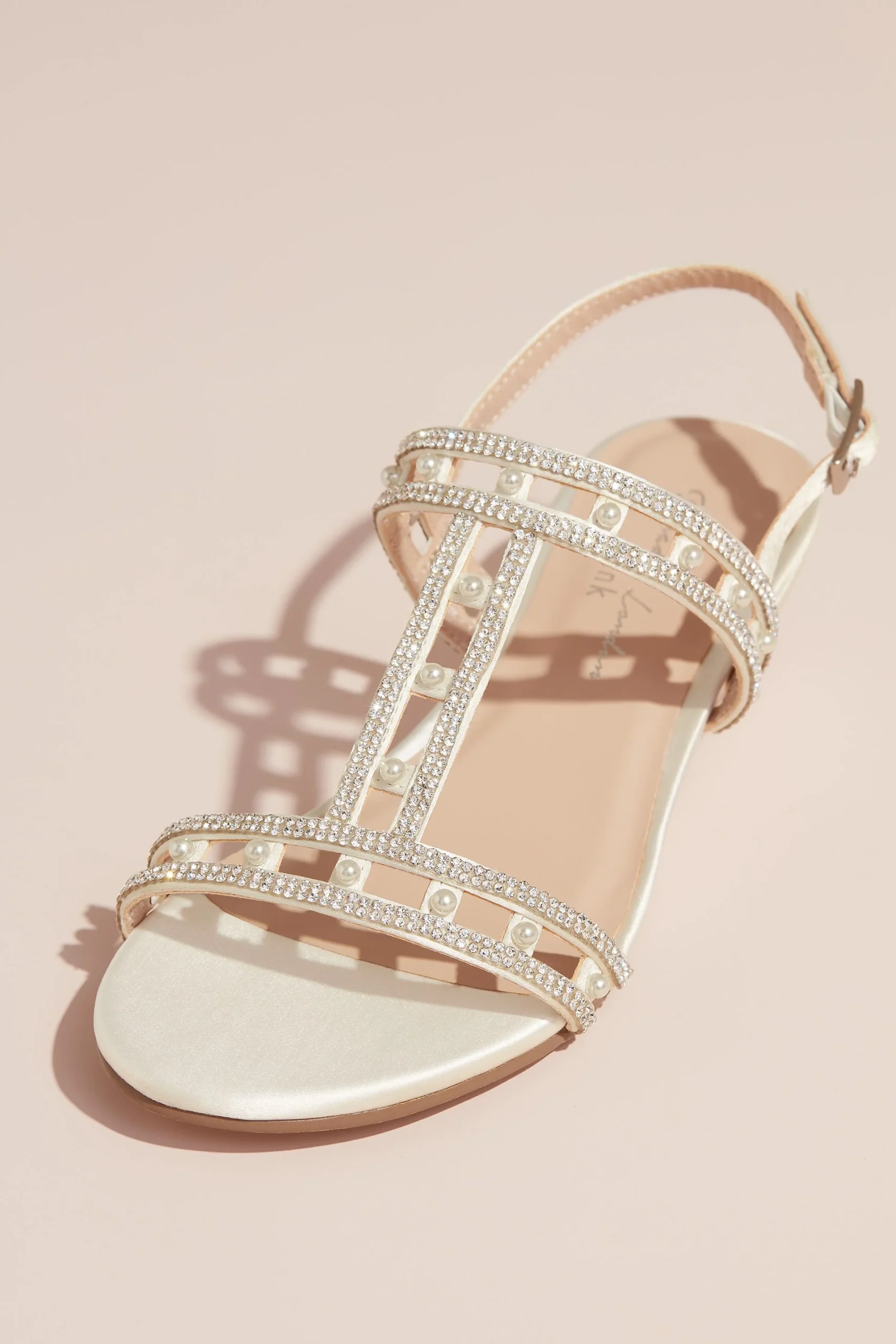Satin Wedge Sandal with Crystals and Pearls
