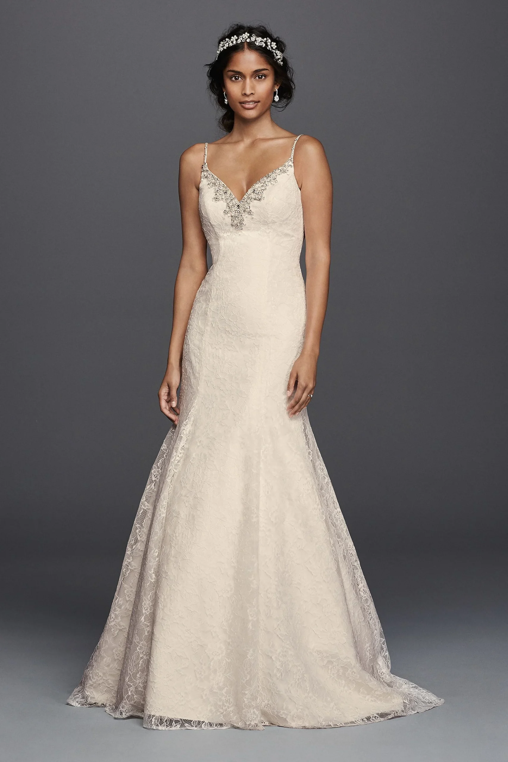 Jewel All over Lace Beaded Trumpet Wedding Dress