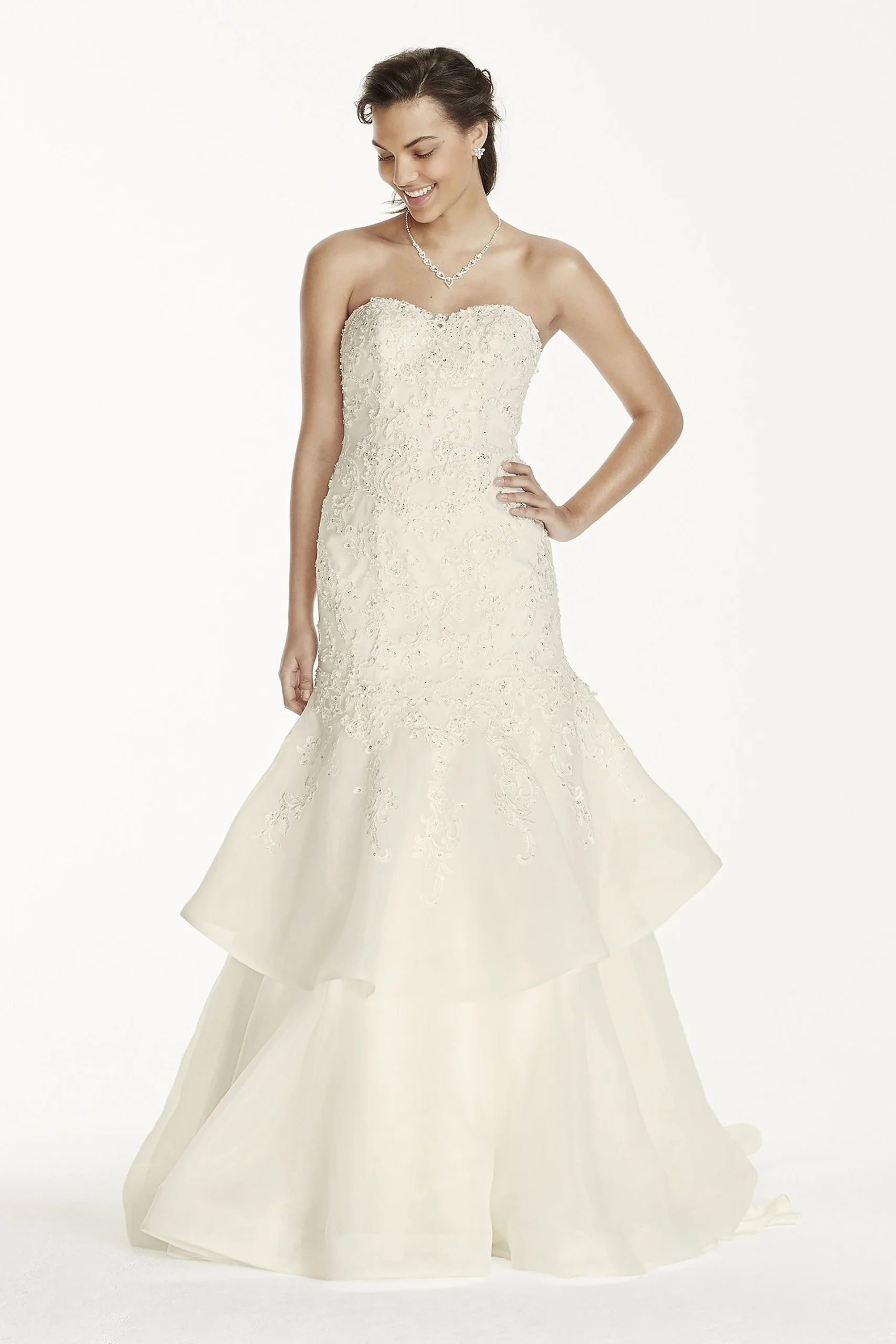 As-Is Jewel Organza Tiered Trumpet Wedding Dress