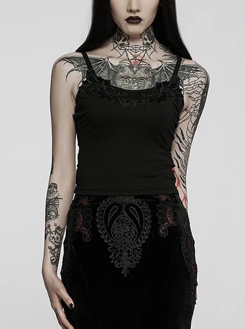 Adjustable Straps Black Symmetric Appliques Simple Knit Gothic Sexy Bottoming Sling Top