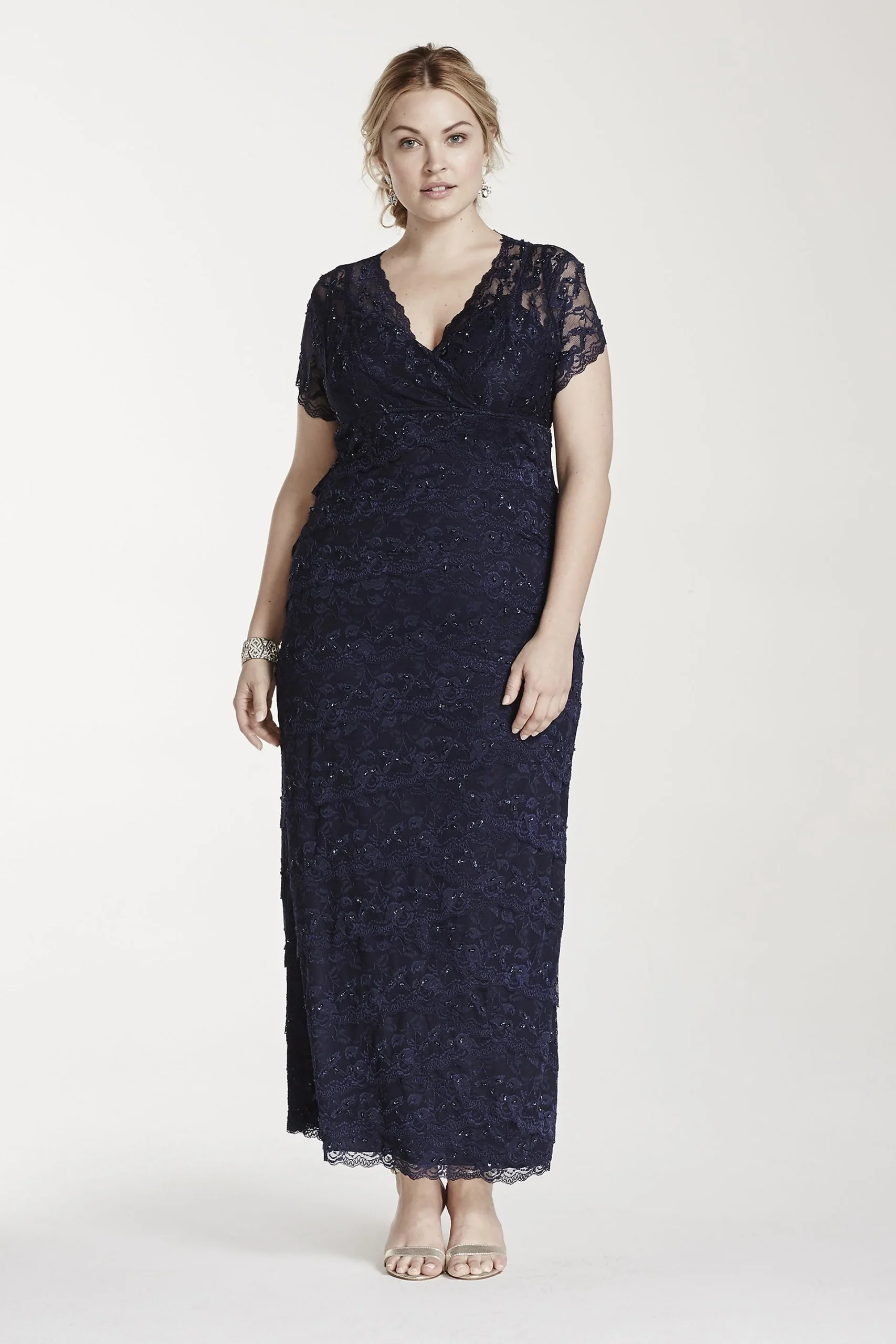 All Over Beaded Lace Tiered Dress