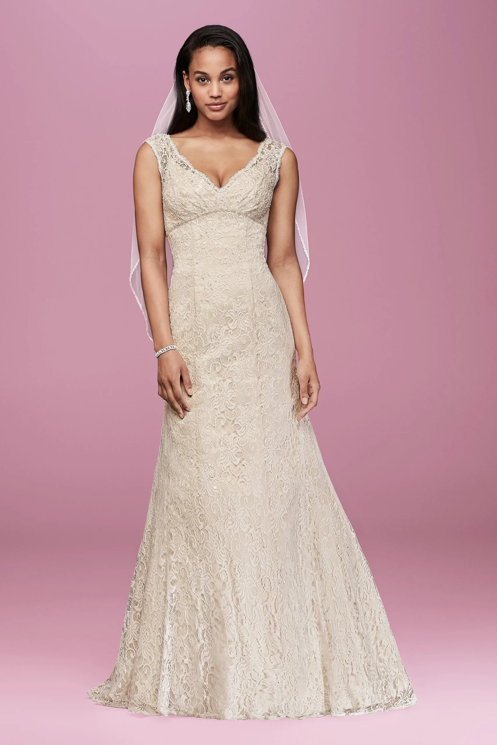 All Over Beaded Lace Trumpet Wedding Dress