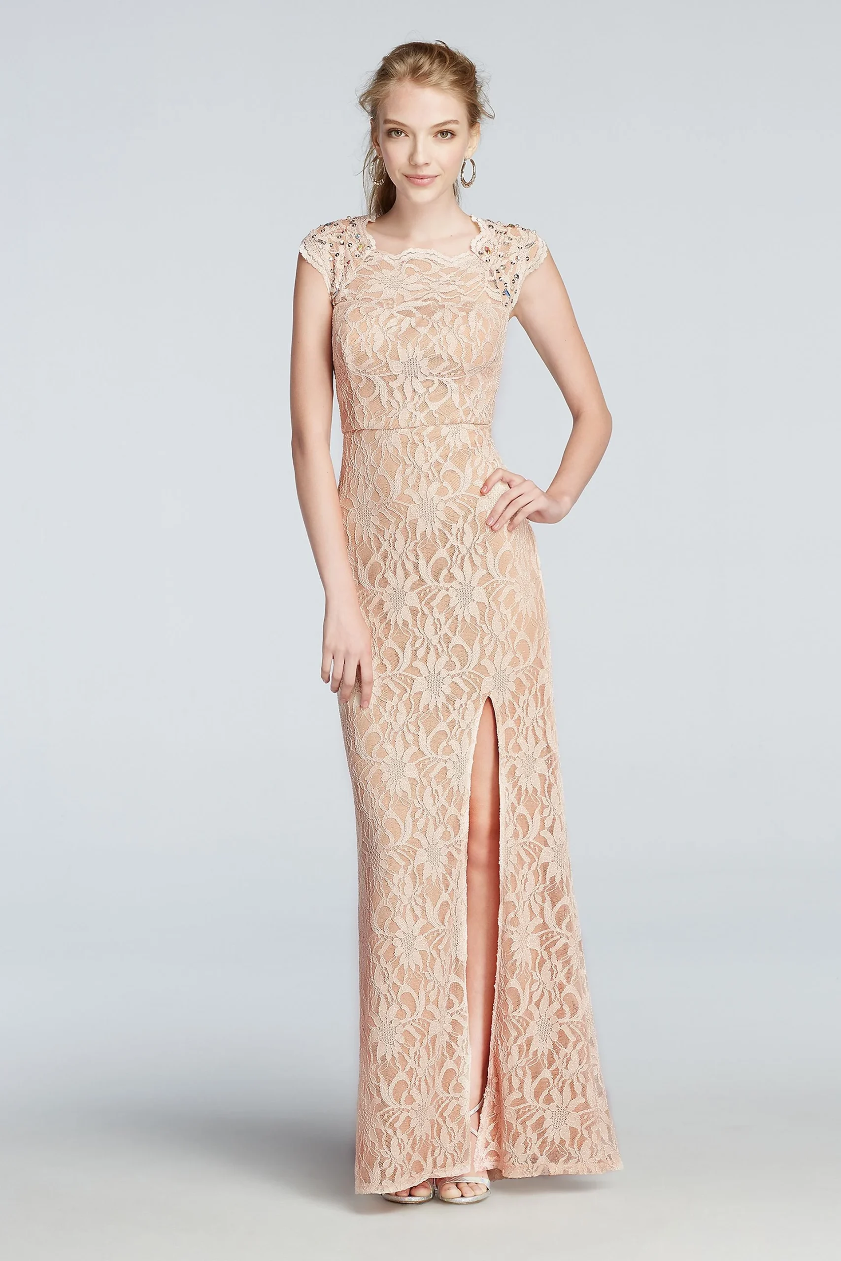 All Over Lace Prom Dress with Side Slit Skirt