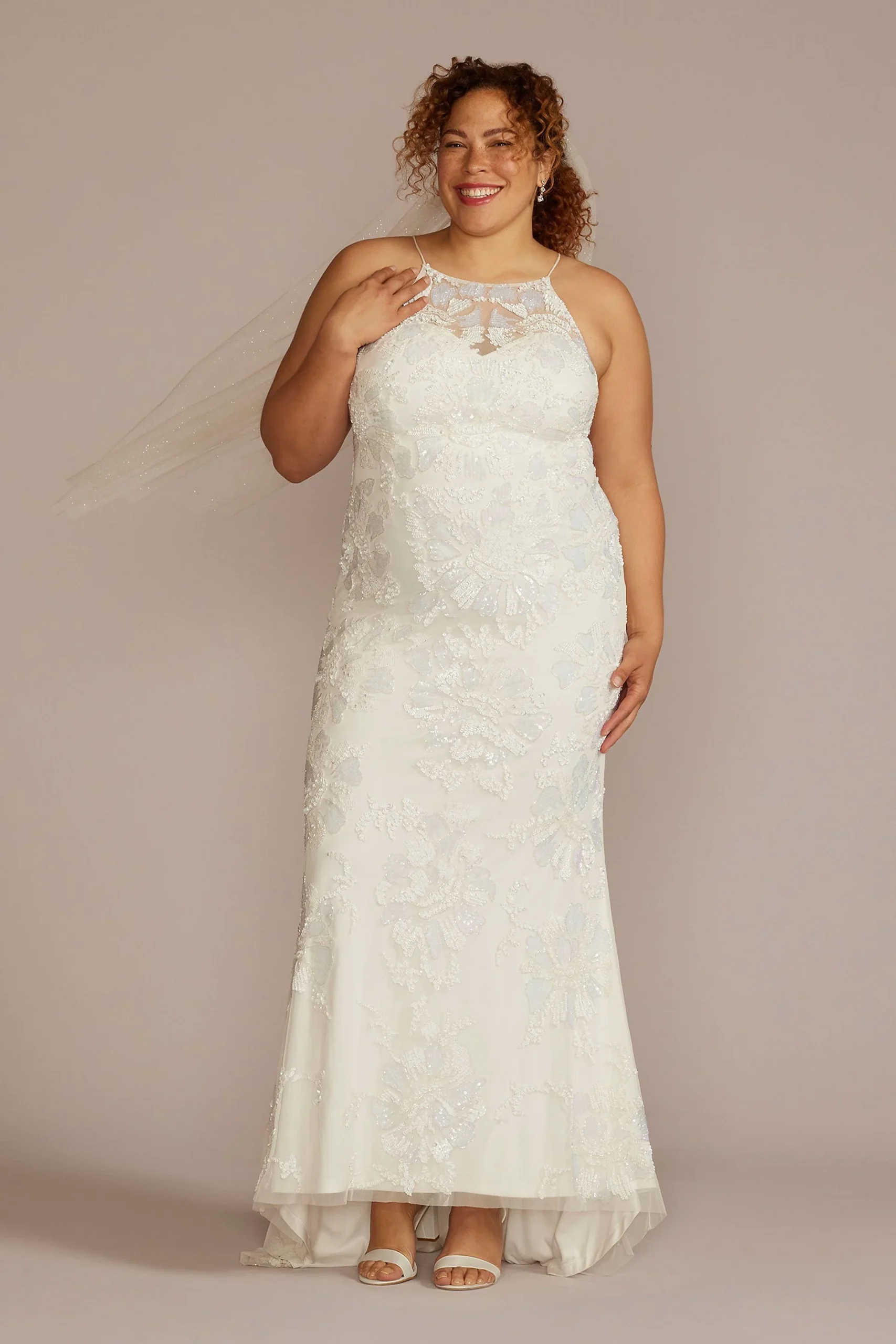 Allover Beaded High Neck Wedding Dress