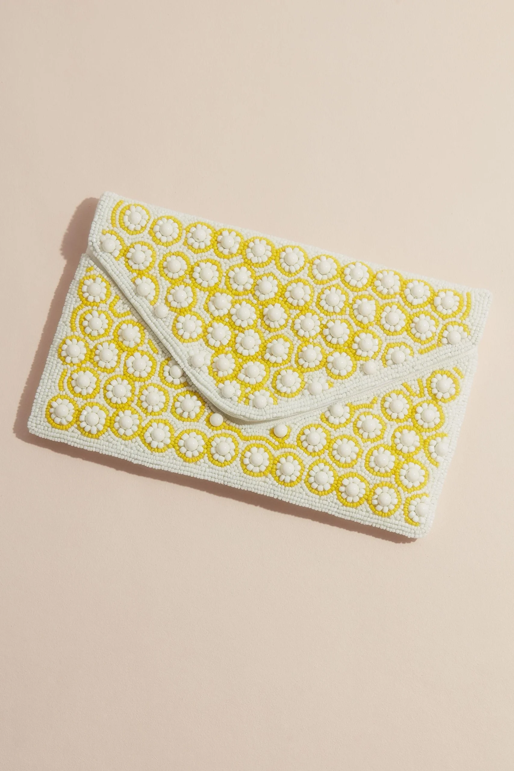 Allover Beaded Mini Daisy Envelope Clutch