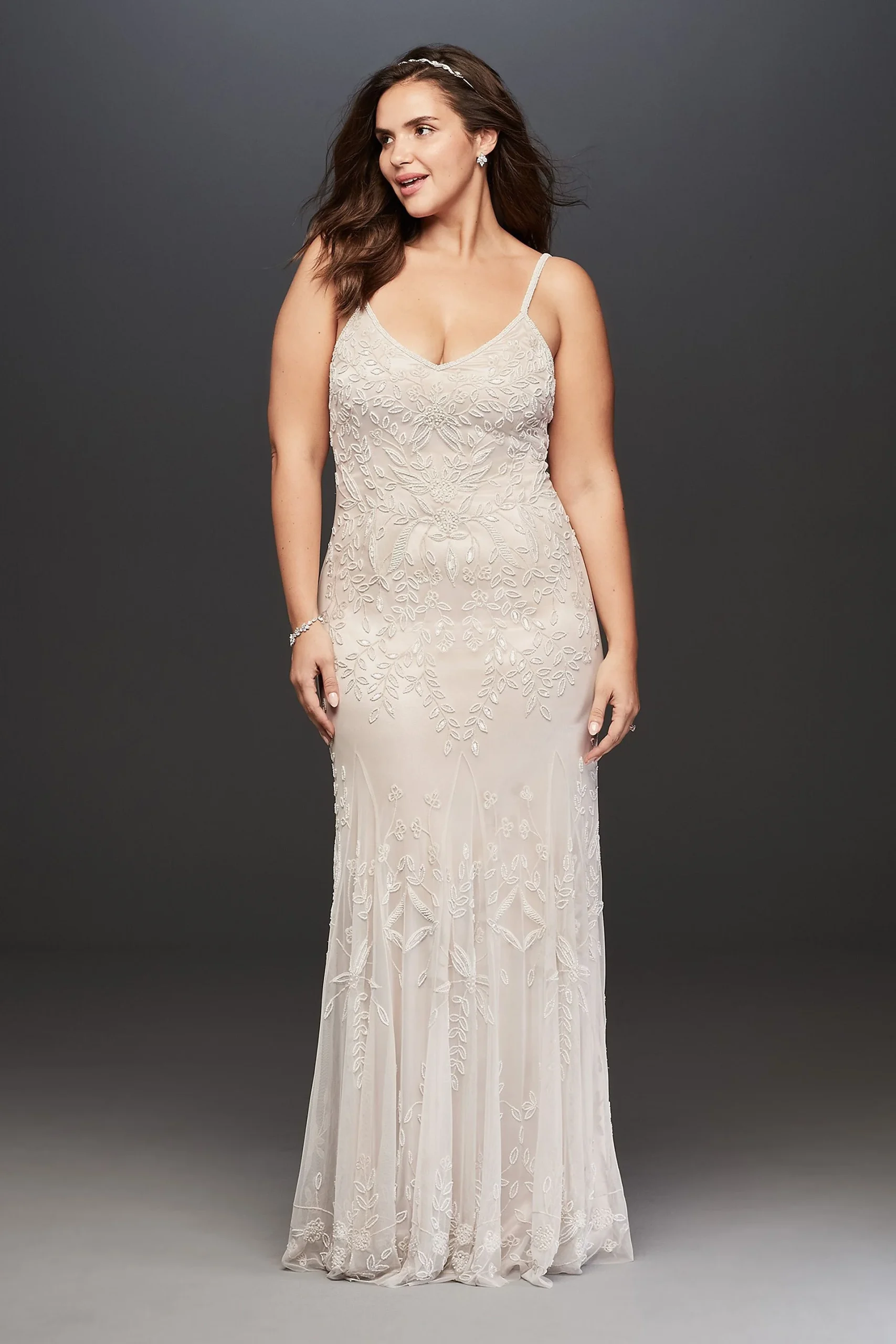 Allover Floral Beaded Plus Wedding Dress