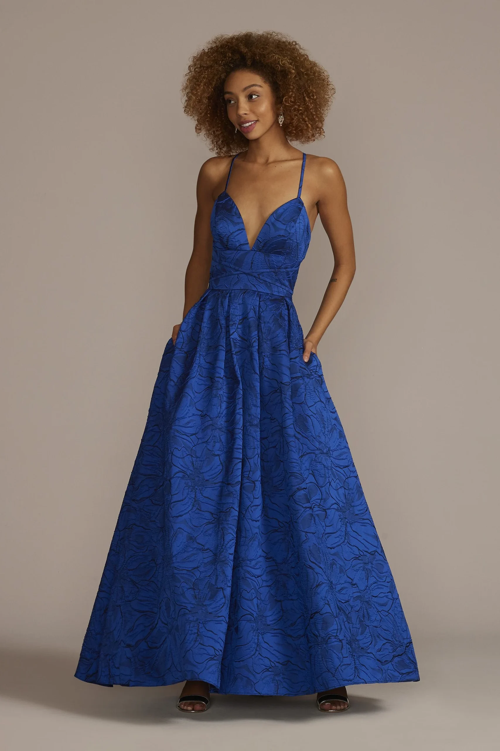 Allover Floral Print Strappy Ball Gown