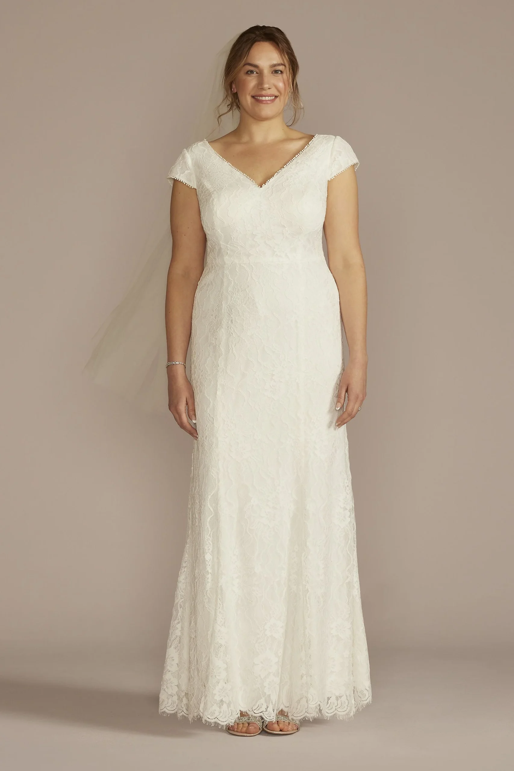 Allover Lace Cap Sleeve Mermaid Wedding Dress