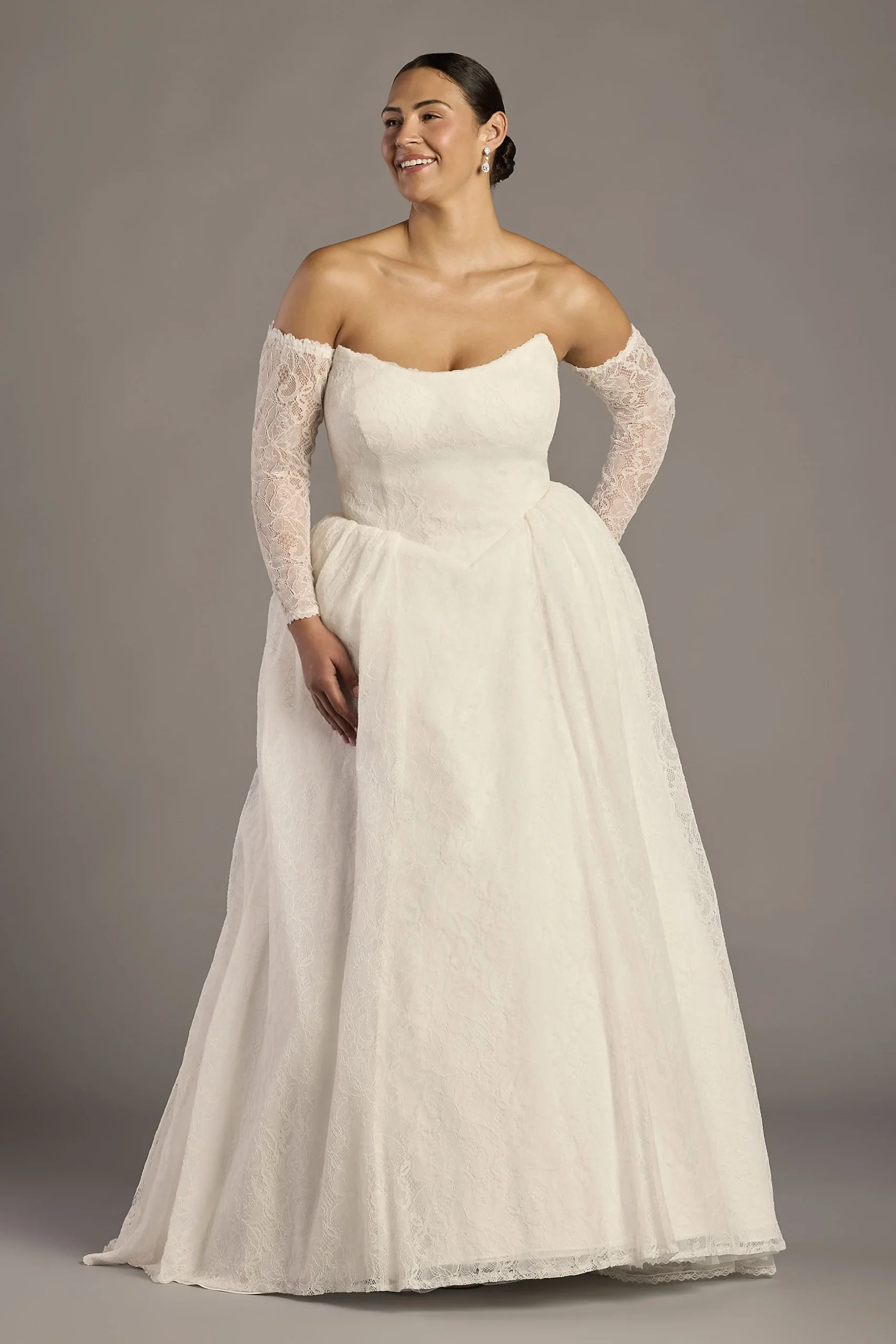 Allover Lace Corset Ball Gown with Basque Waist