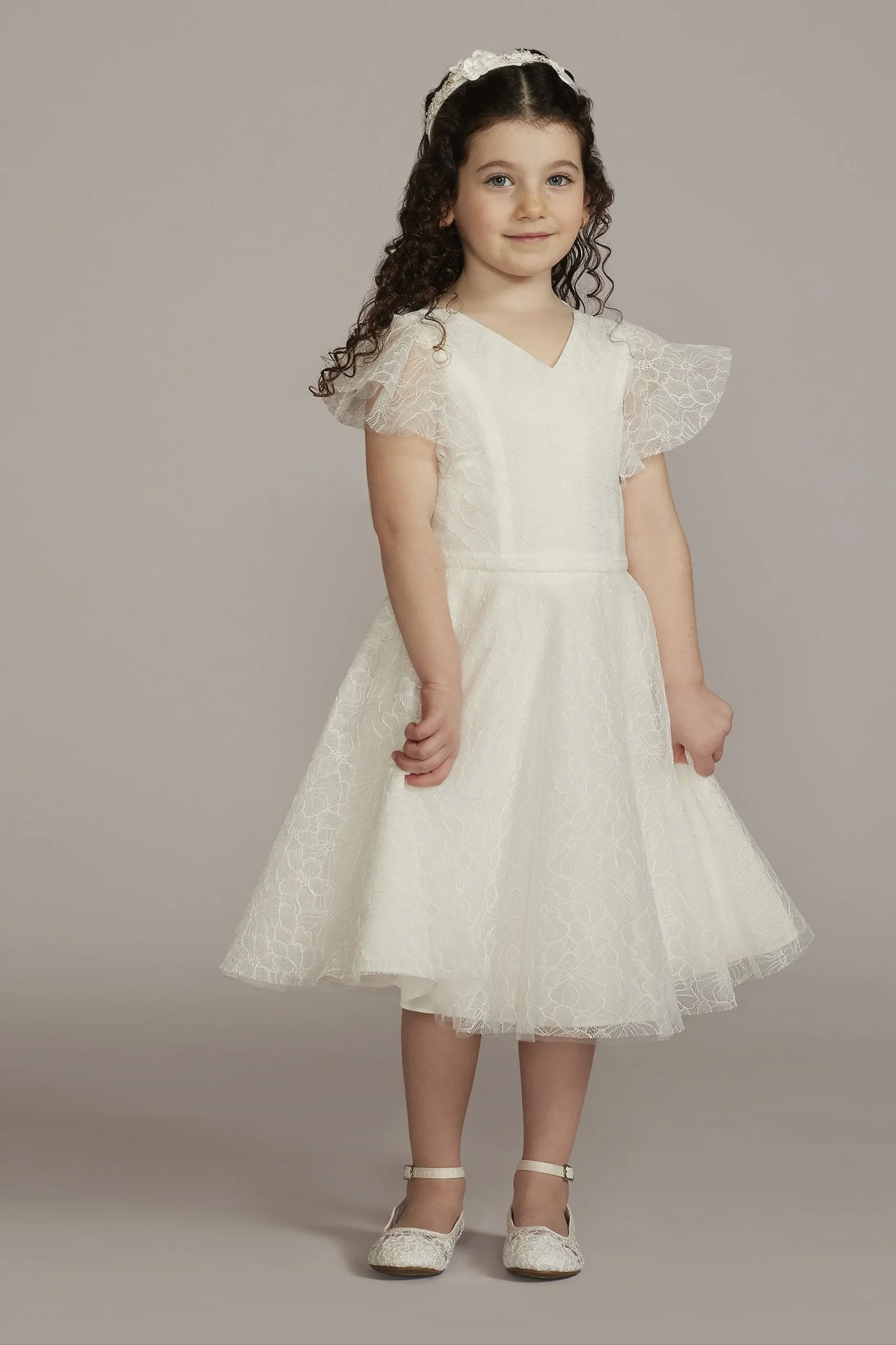 Allover Lace Flutter Sleeve Flower Girl Dress