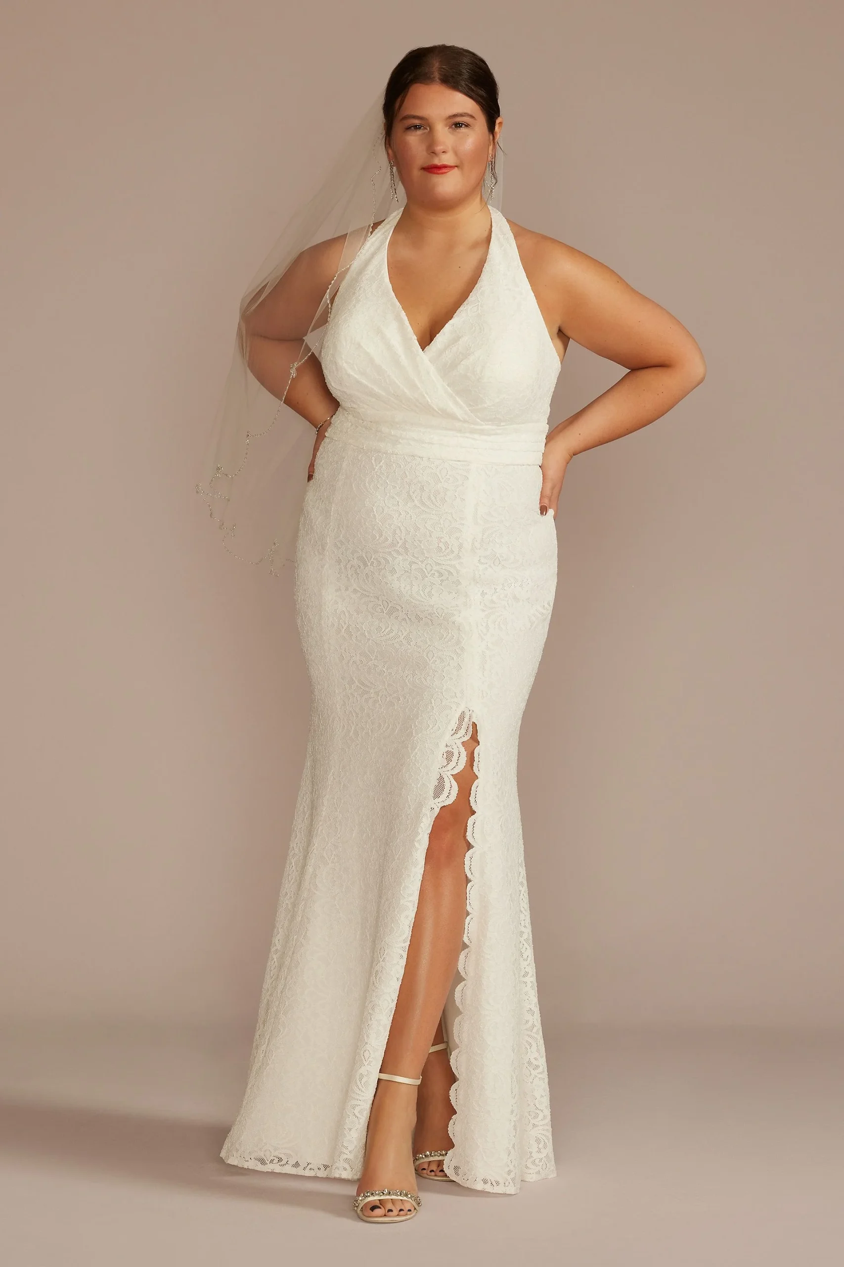 Allover Lace Halter Sheath Wedding Dress