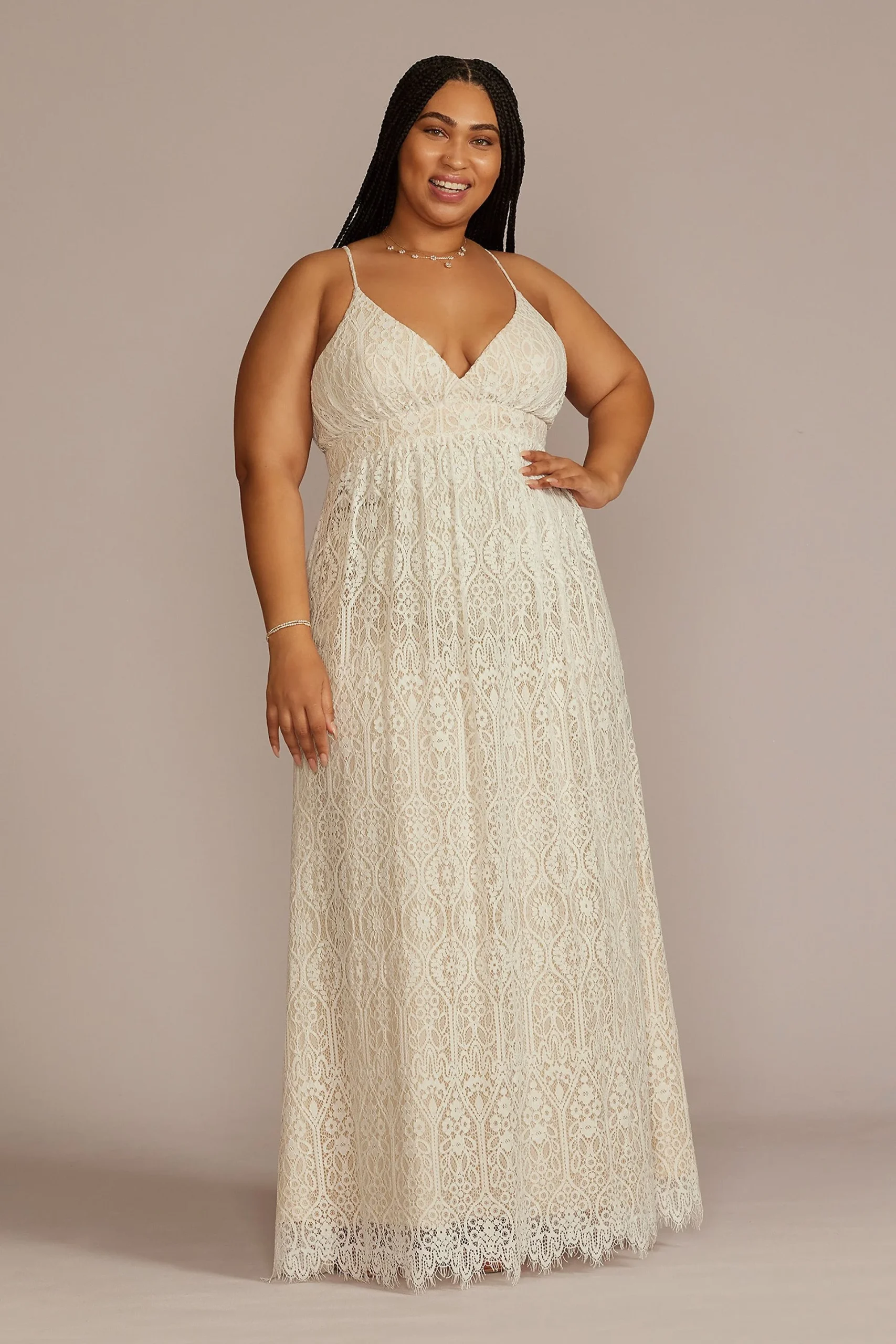 Allover Lace V-Neck Wedding Dress with Open Back
