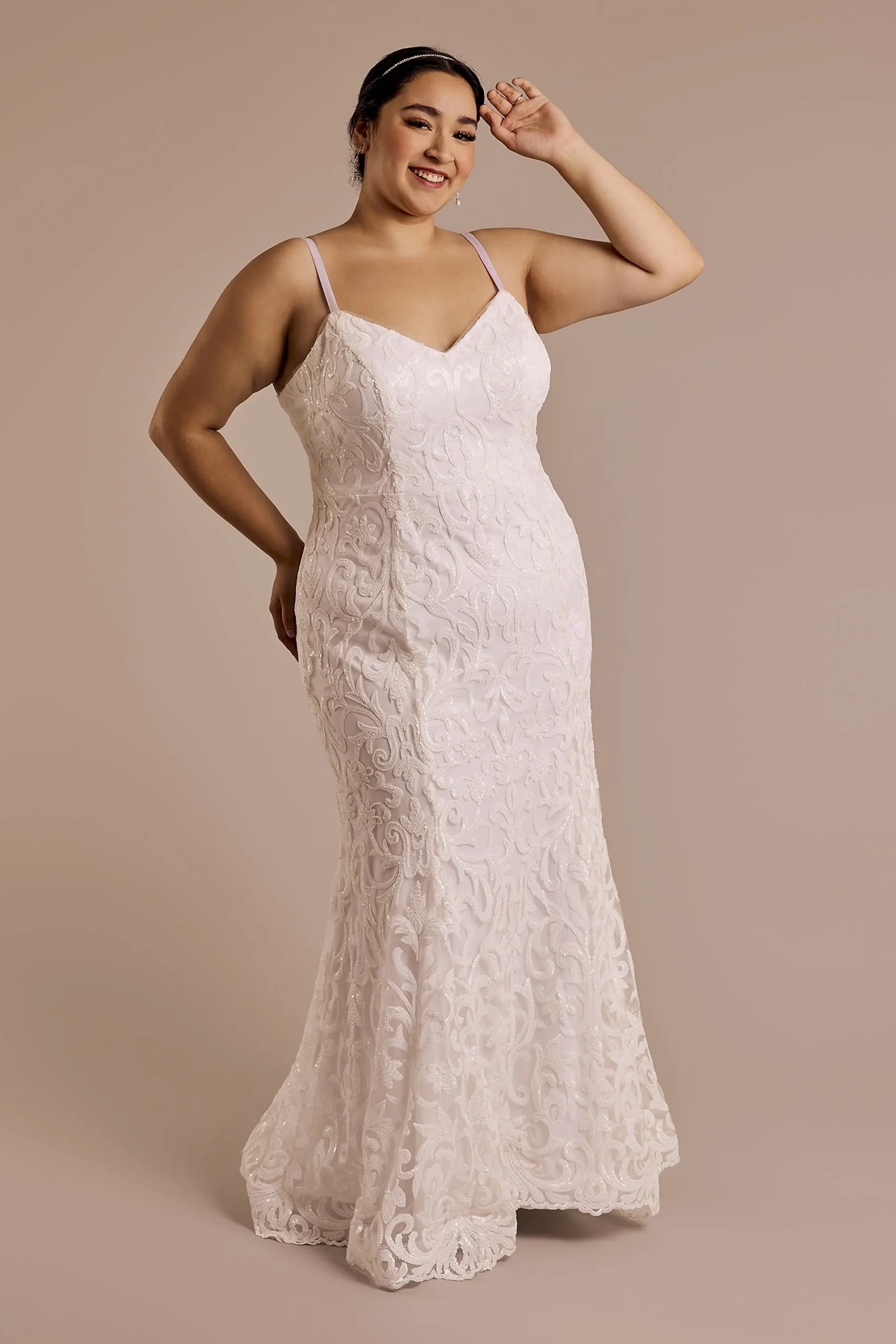 Allover Sequin Applique Sheath Wedding Dress
