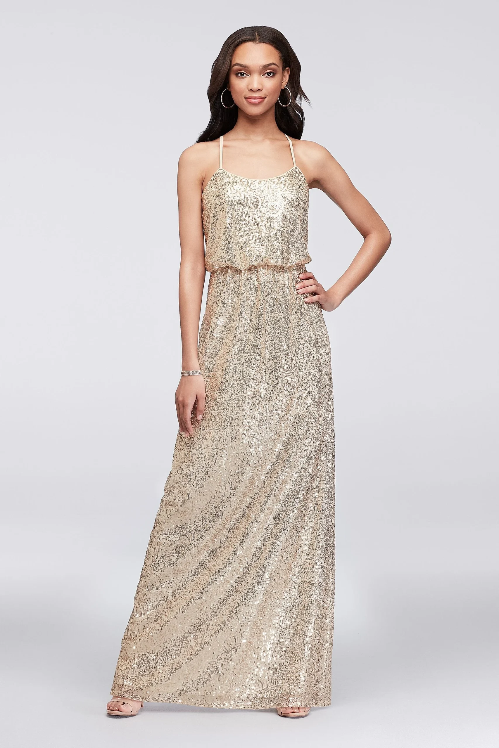 Allover Sequin Blouson Tank Bridesmaid Dress