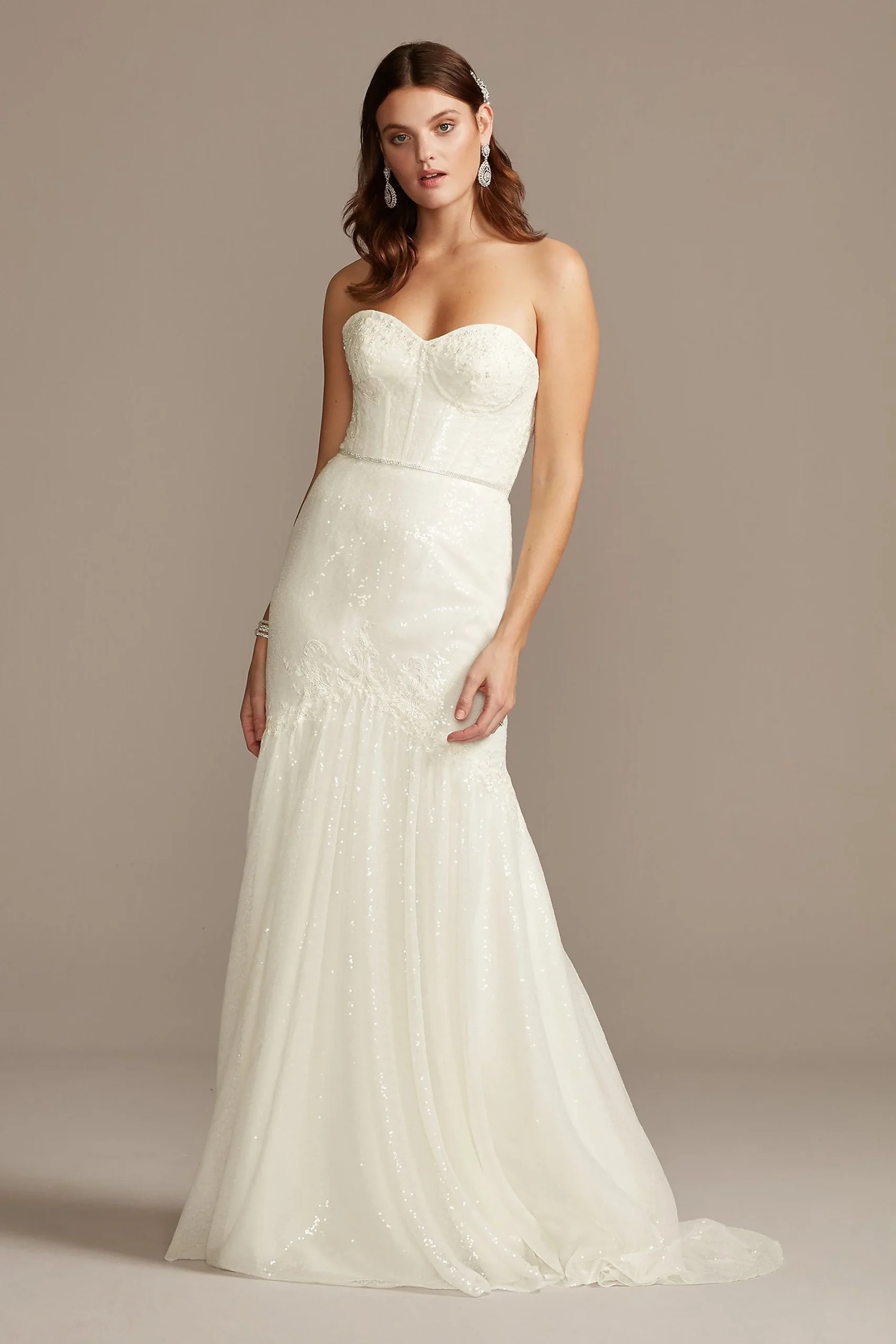 Allover Sequin Corset Wedding Dress with Beading