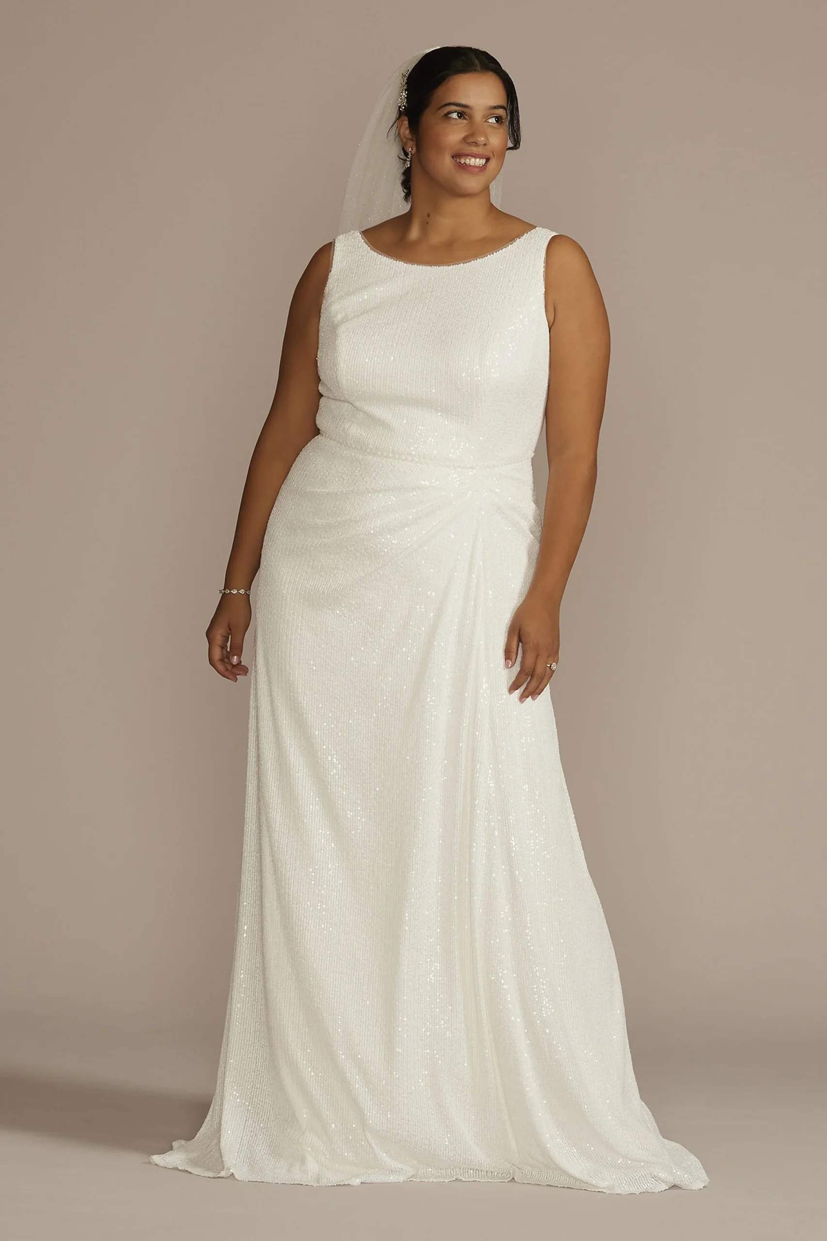 Allover Sequin Scoop Back Wedding Dress