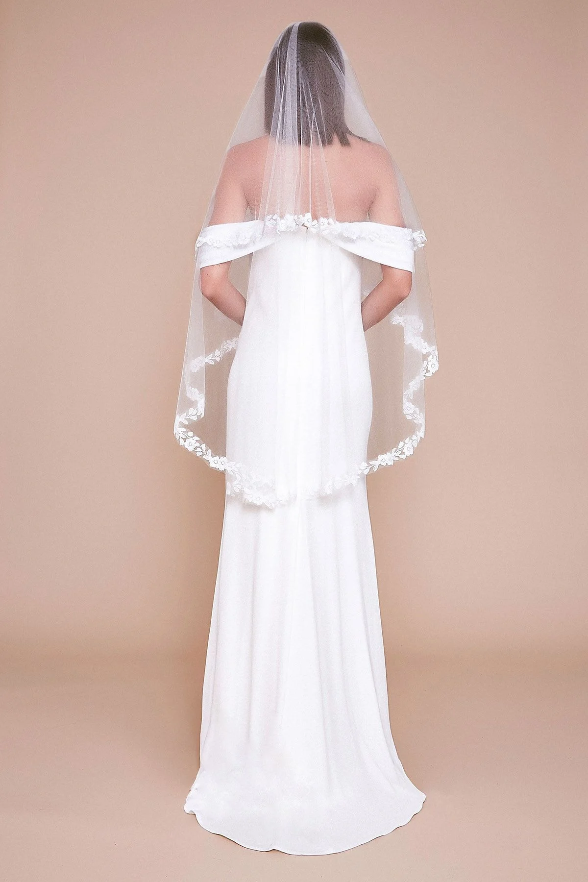 Ansari Floral Embroidered Tulle Fingertip Veil