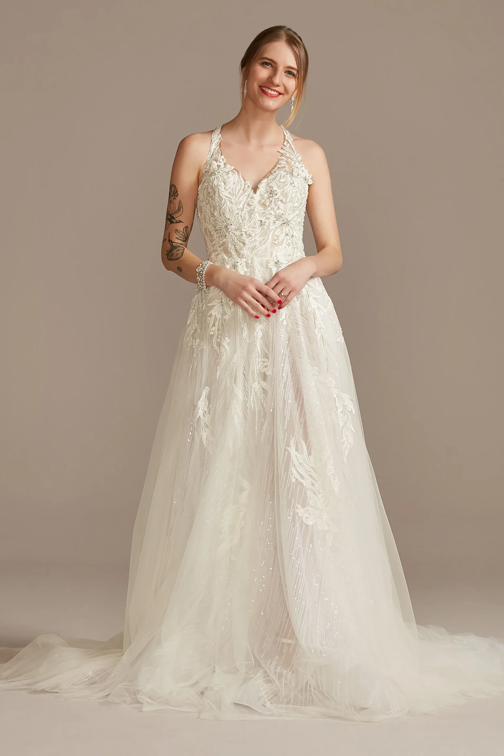 Applique Open Back Bodysuit Wedding Dress