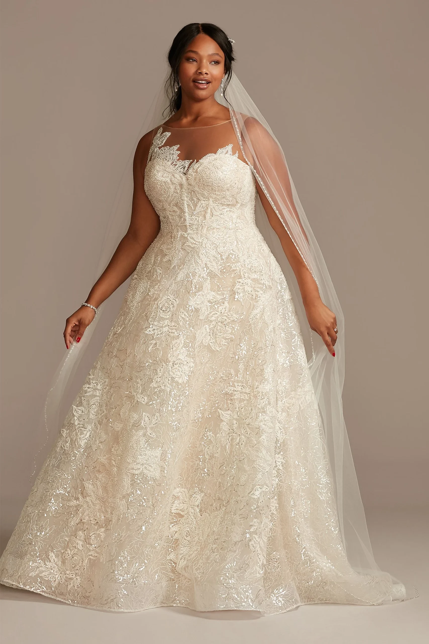Applique Wedding Dress with Crystal Button Back