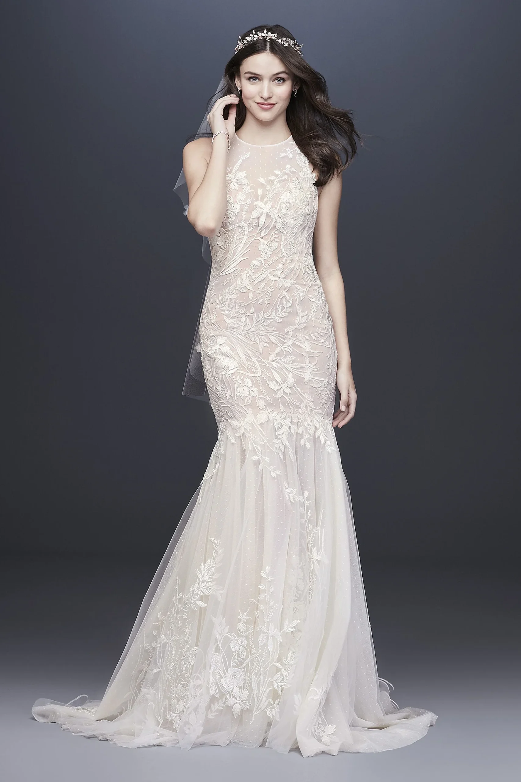 Applique Wedding Dress with Open Back