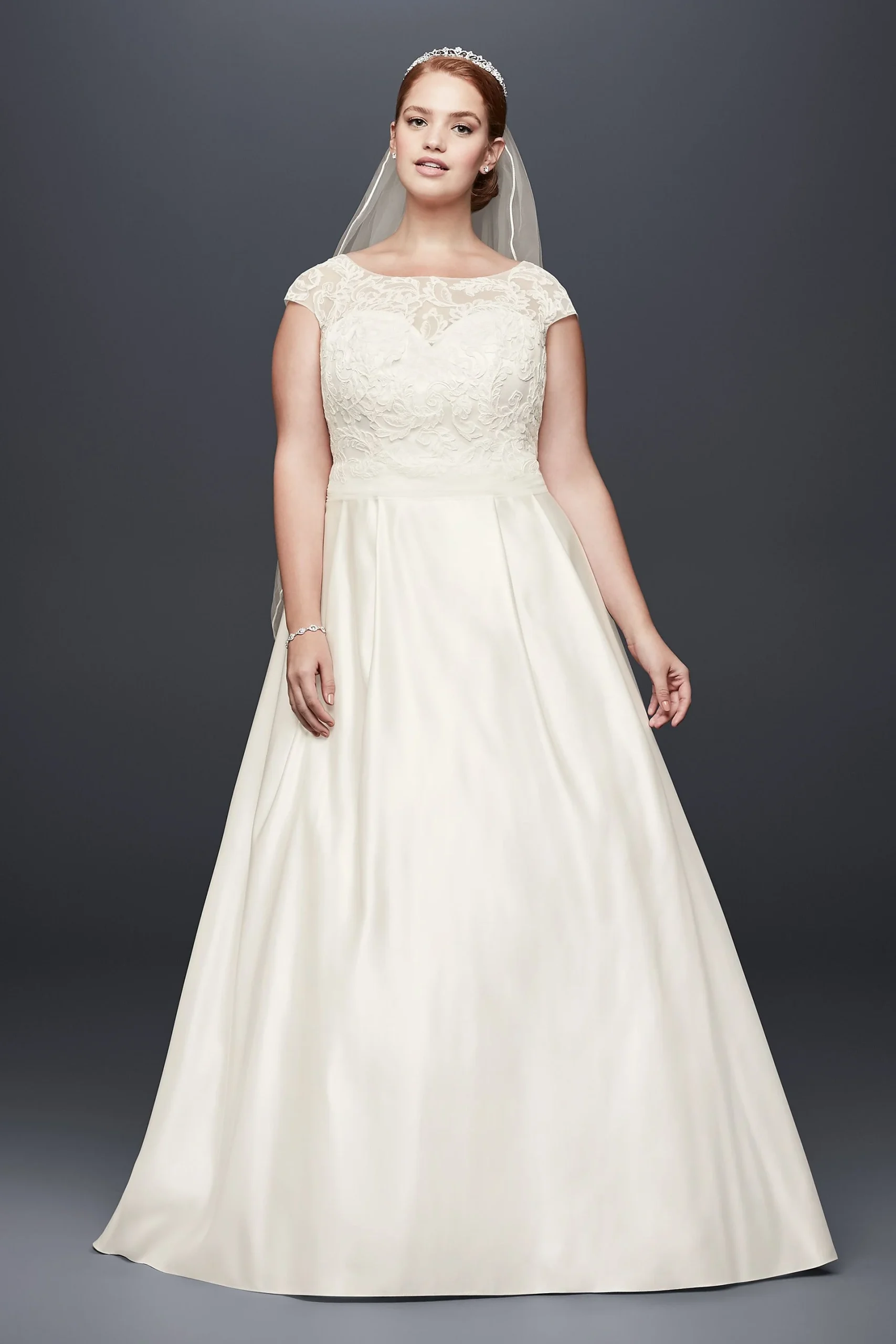 Appliqued Cap Sleeve A-Line Wedding Dress
