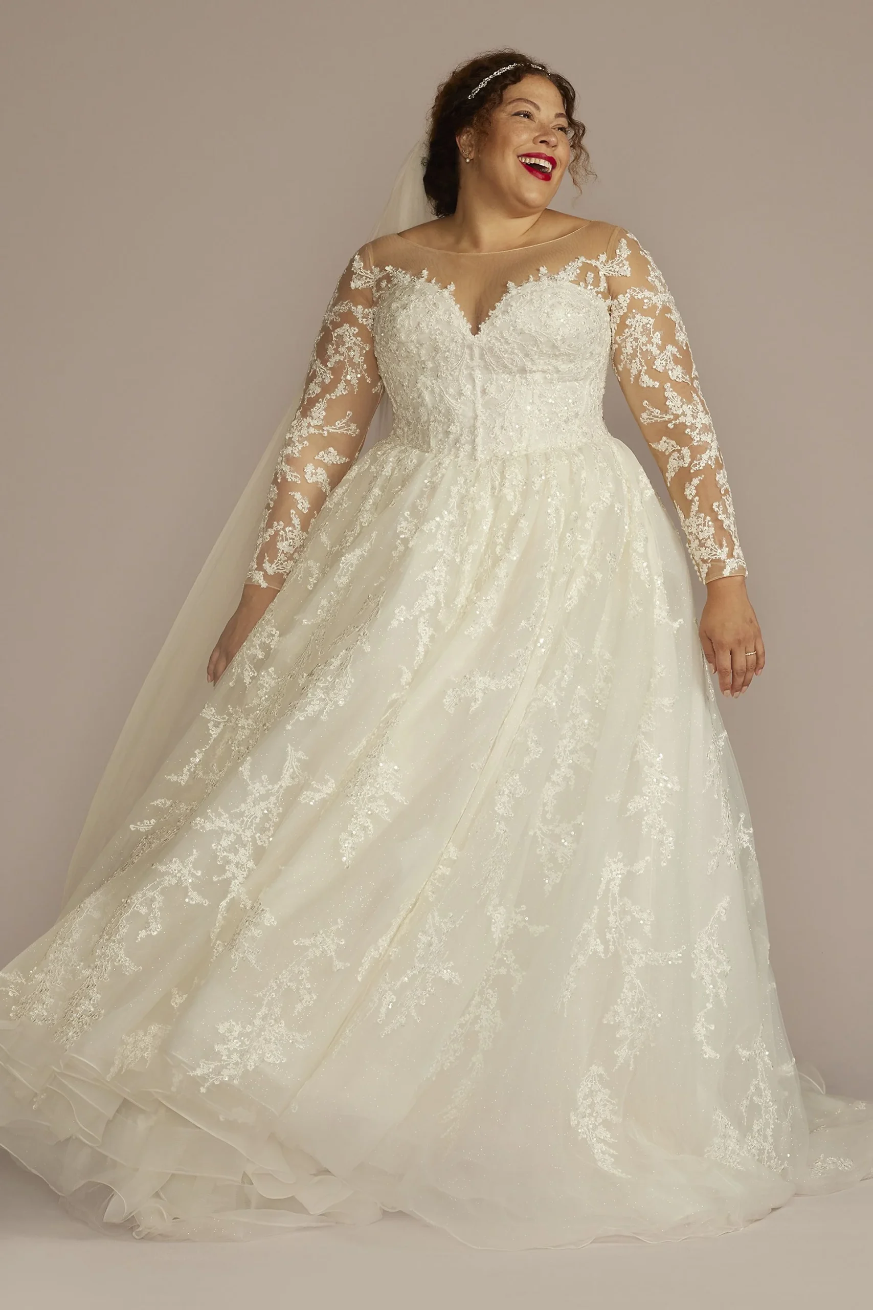 Appliqued Illusion Long Sleeve Wedding Dress