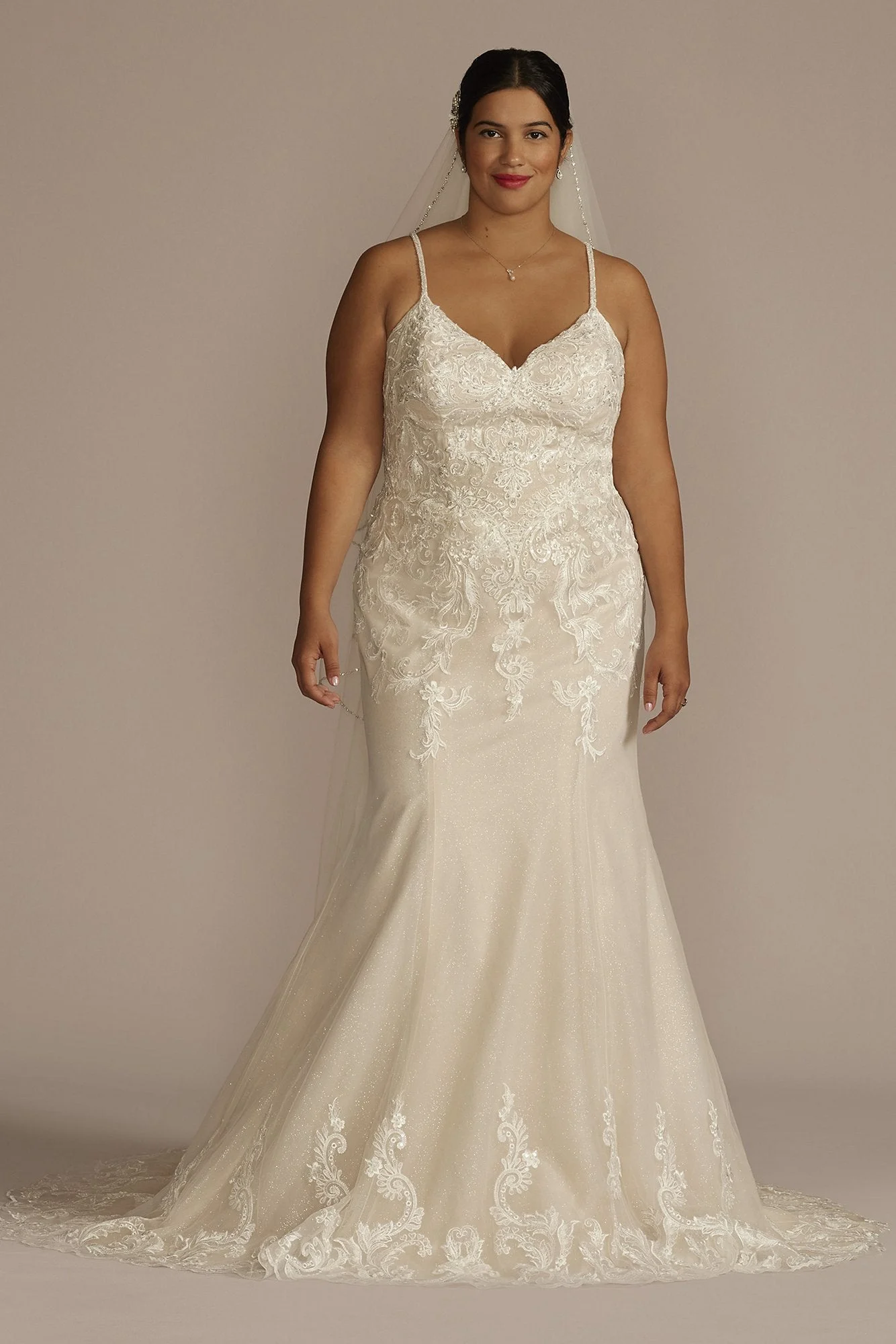 Appliqued Lace-Up Spaghetti Strap Wedding